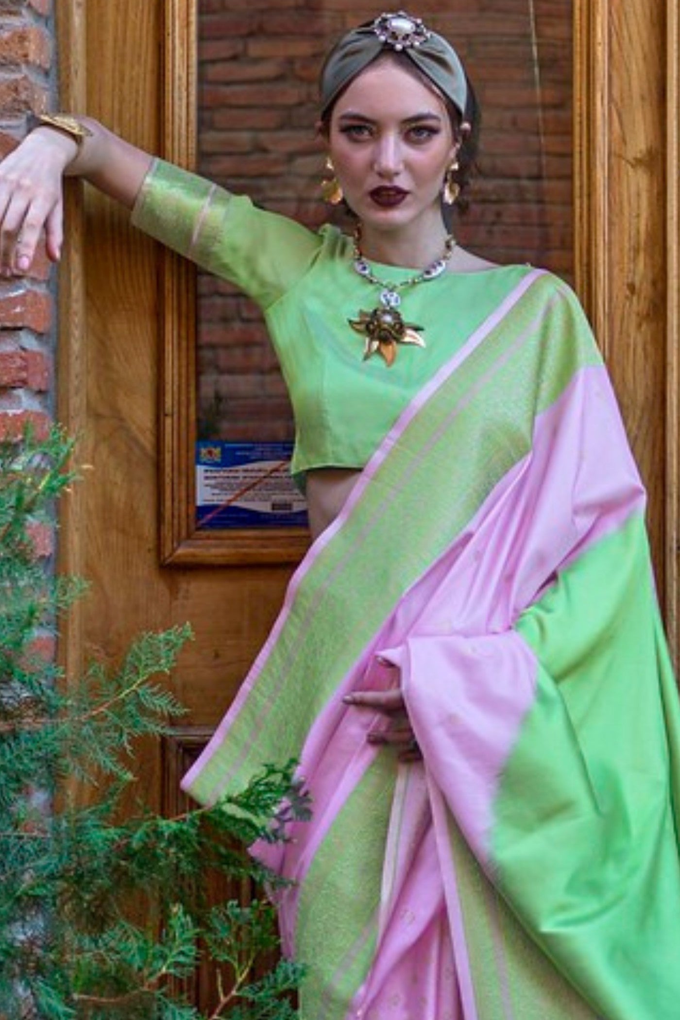 Buy MySilkLove Lavender and Green Banarasi Handloom Saree Online