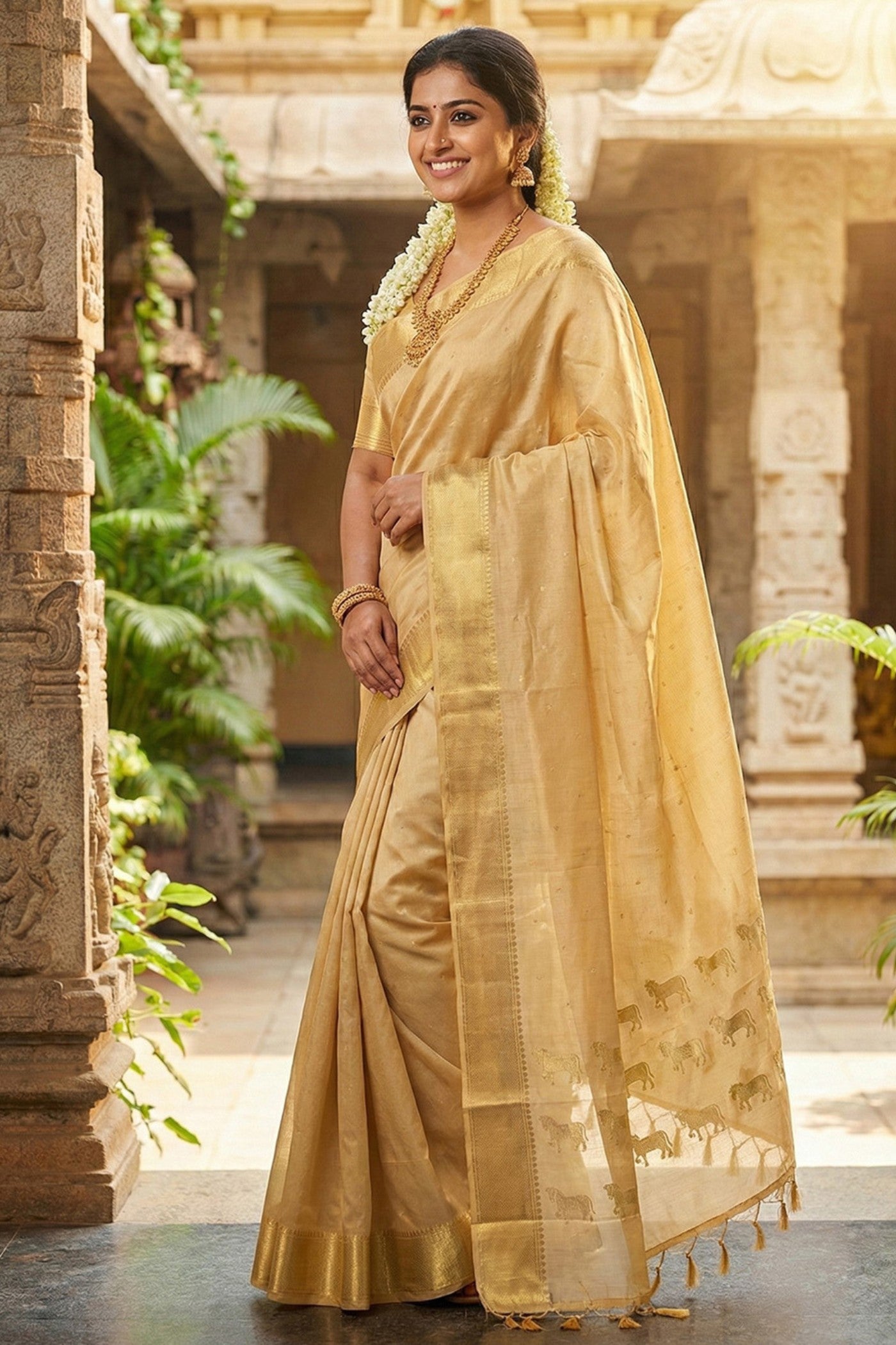 Buy MySilkLove Yuma Gold Banarasi Woven Soft Silk Saree Online