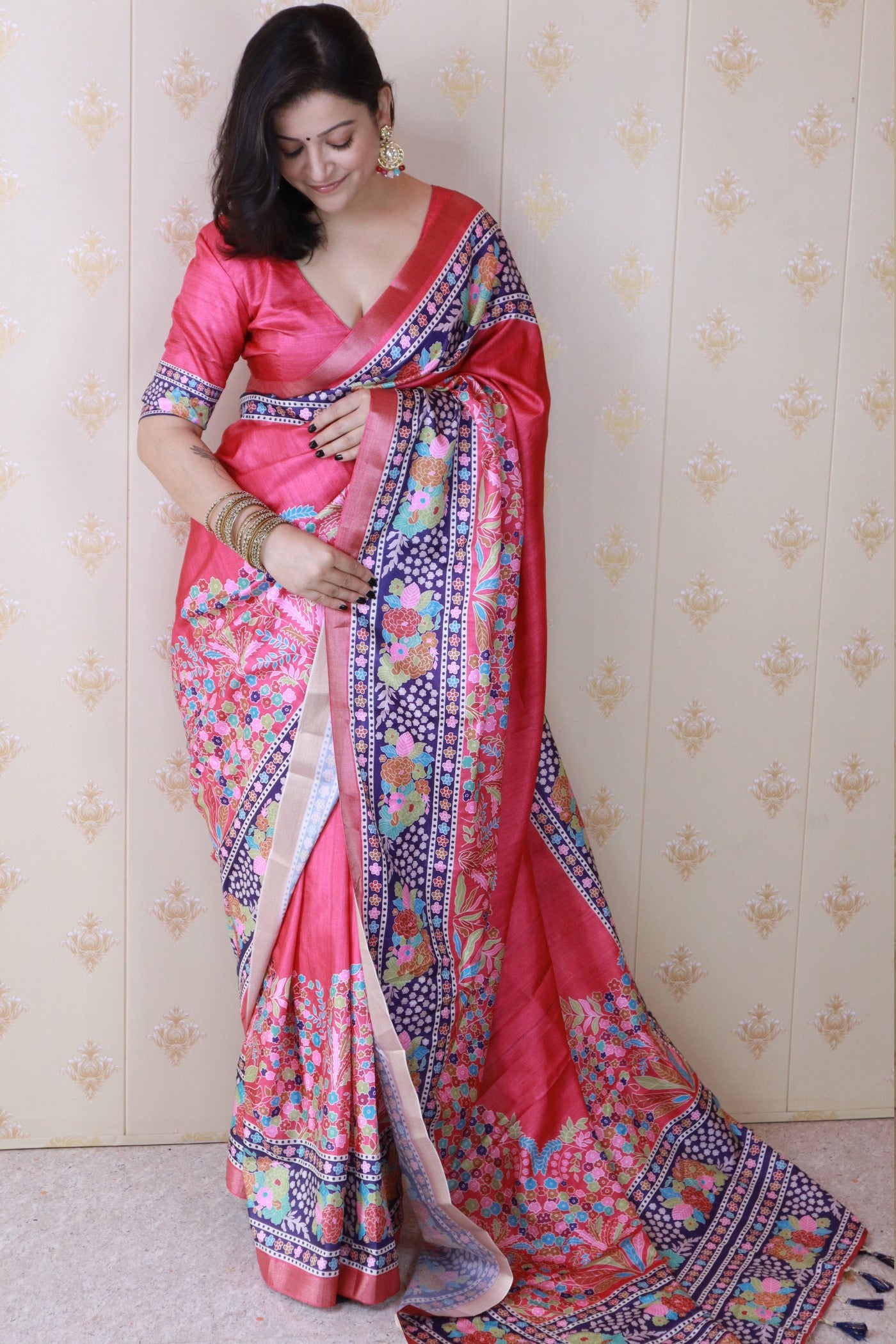 Buy MySilkLove Hot Pink Banarasi Printed Saree Online