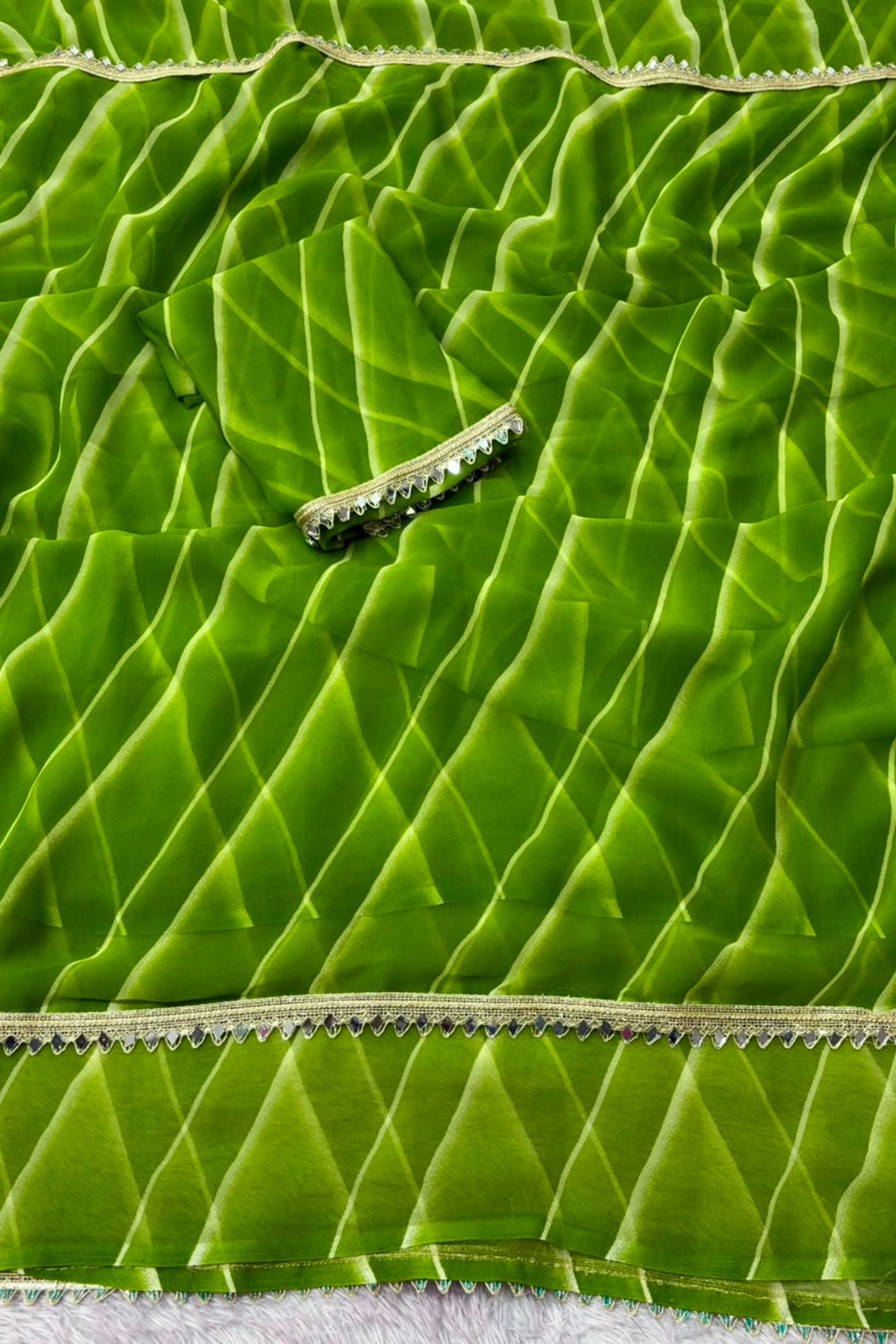 Buy MySilkLove Grass Green Designer Georgette Sraee Online