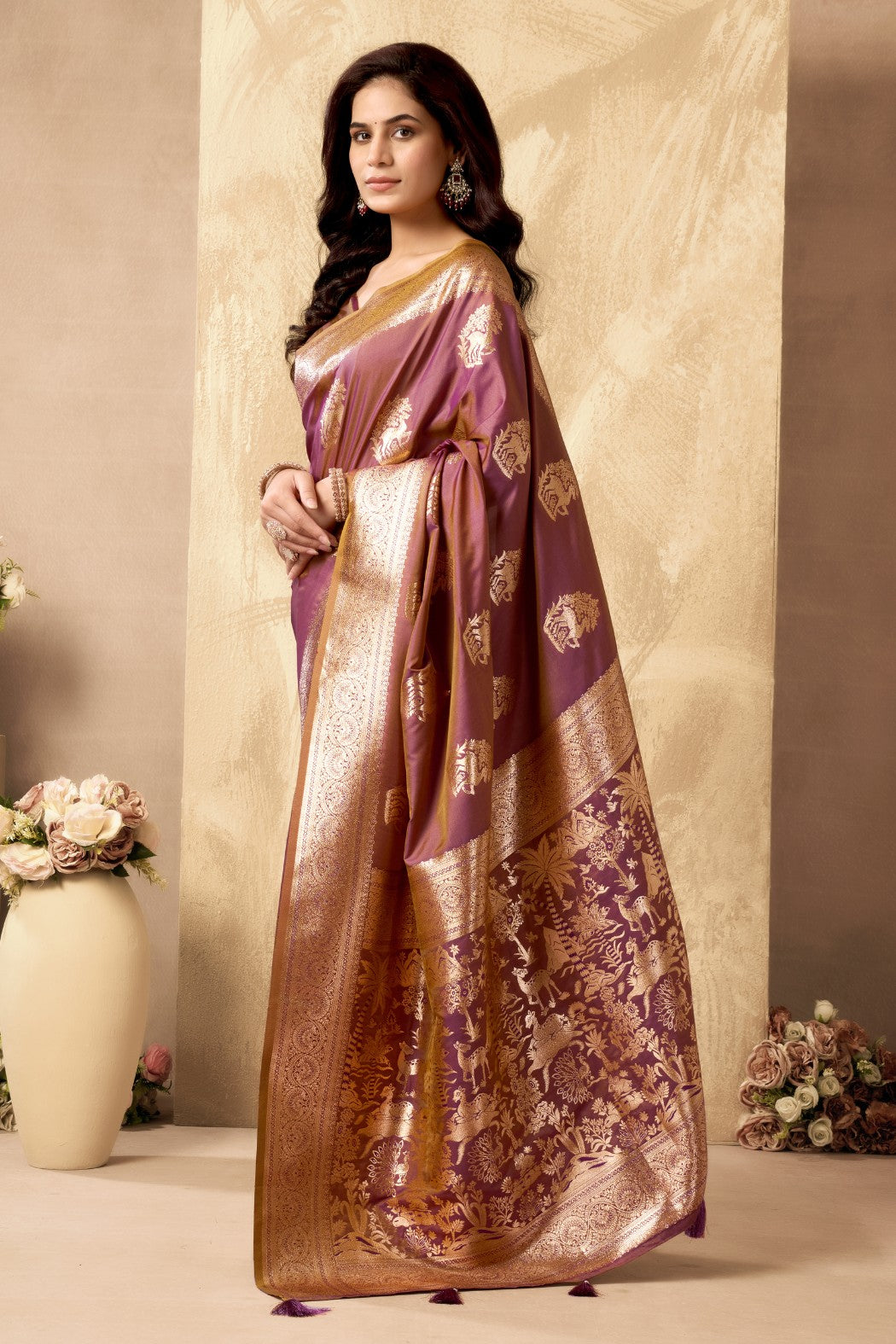 Buy MySilkLove Byzantium  Purple Woven Banarasi Soft Silk Saree Online