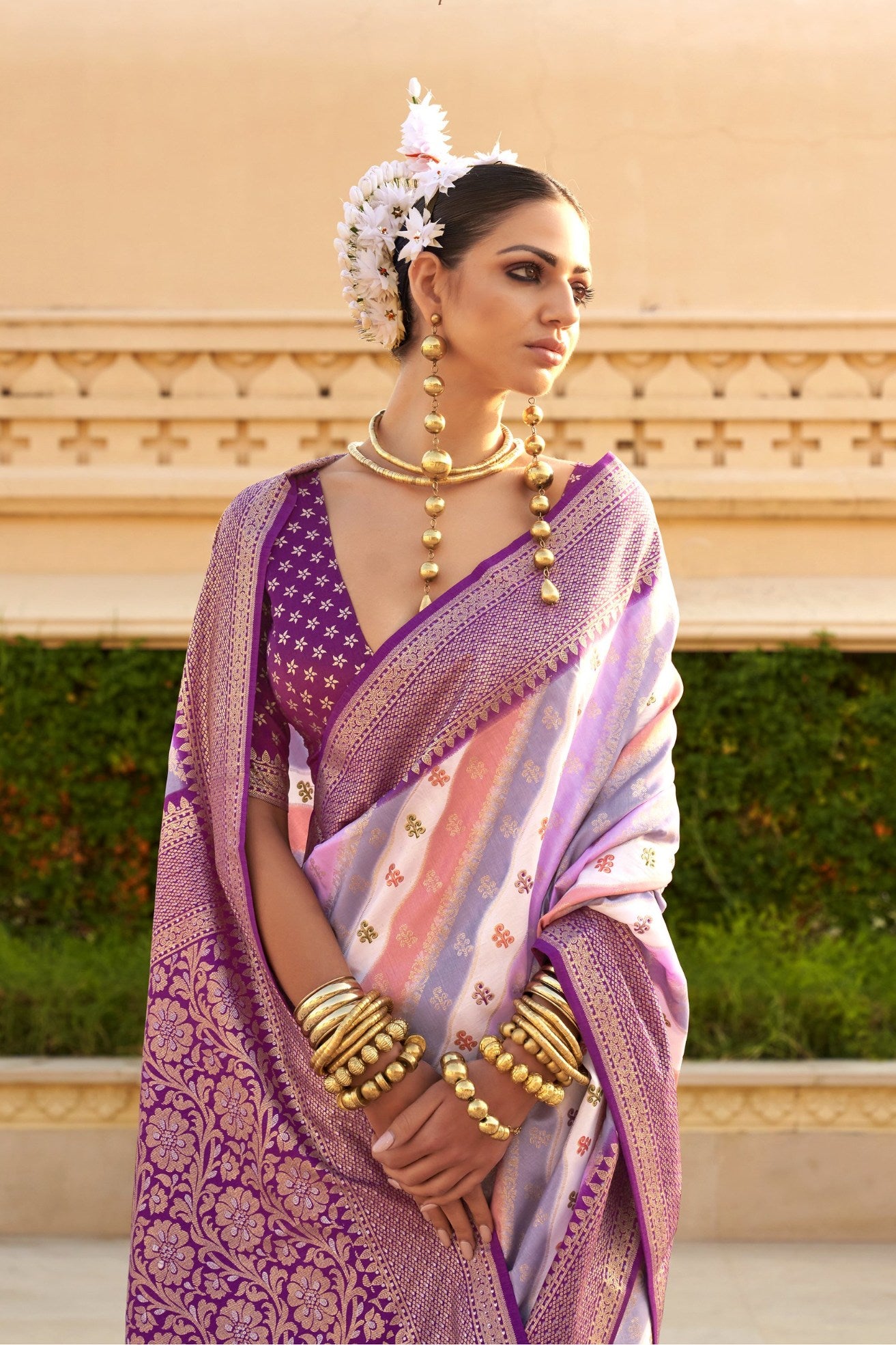 Buy MySilkLove Bouquet Purple Woven Patola Printed Silk Saree Online