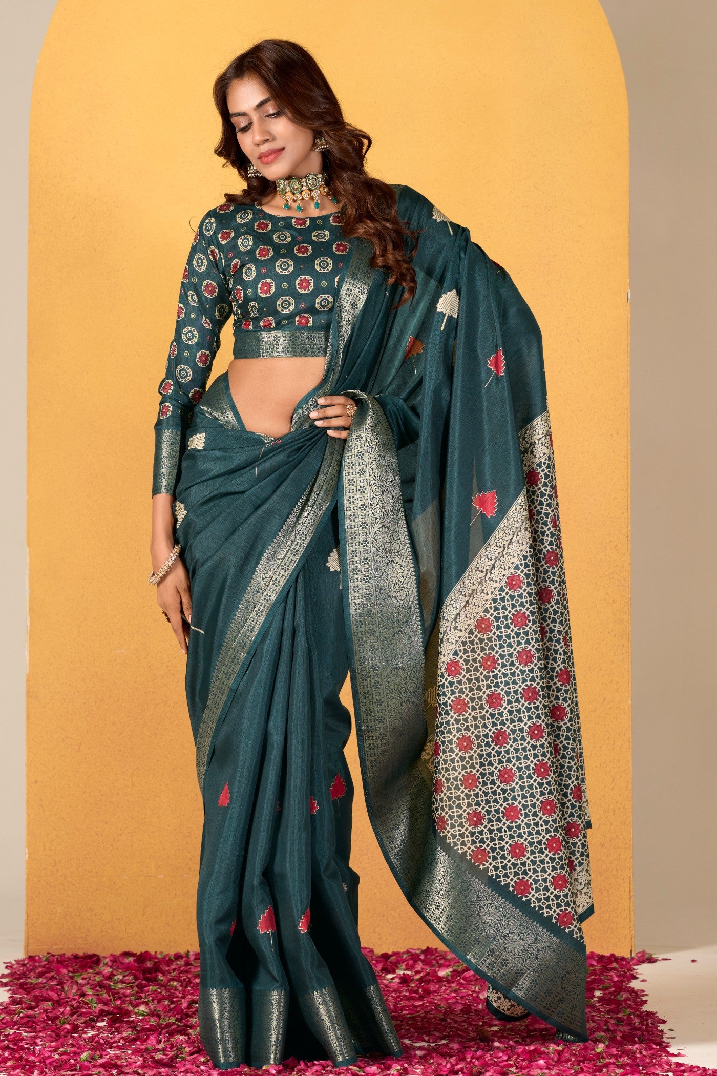 Buy MySilkLove Forest Green Woven Dola Silk Saree Online