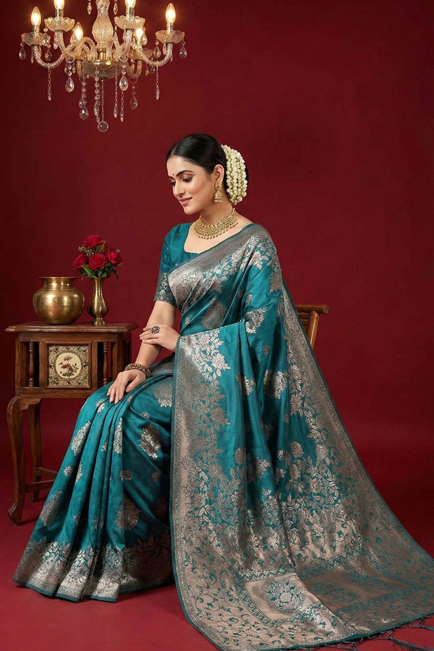 MySilkLove Spring Blue Woven Banarasi Silk Saree