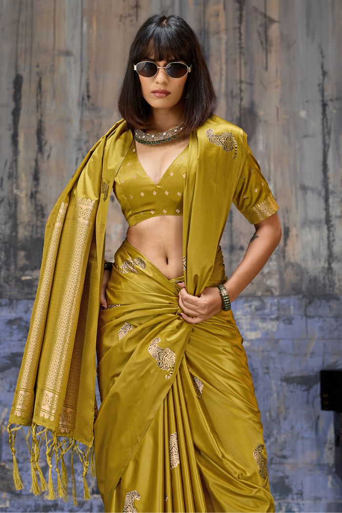 Buy MySilkLove Honey Yellow Handloom Satin Soft Silk Saree Online