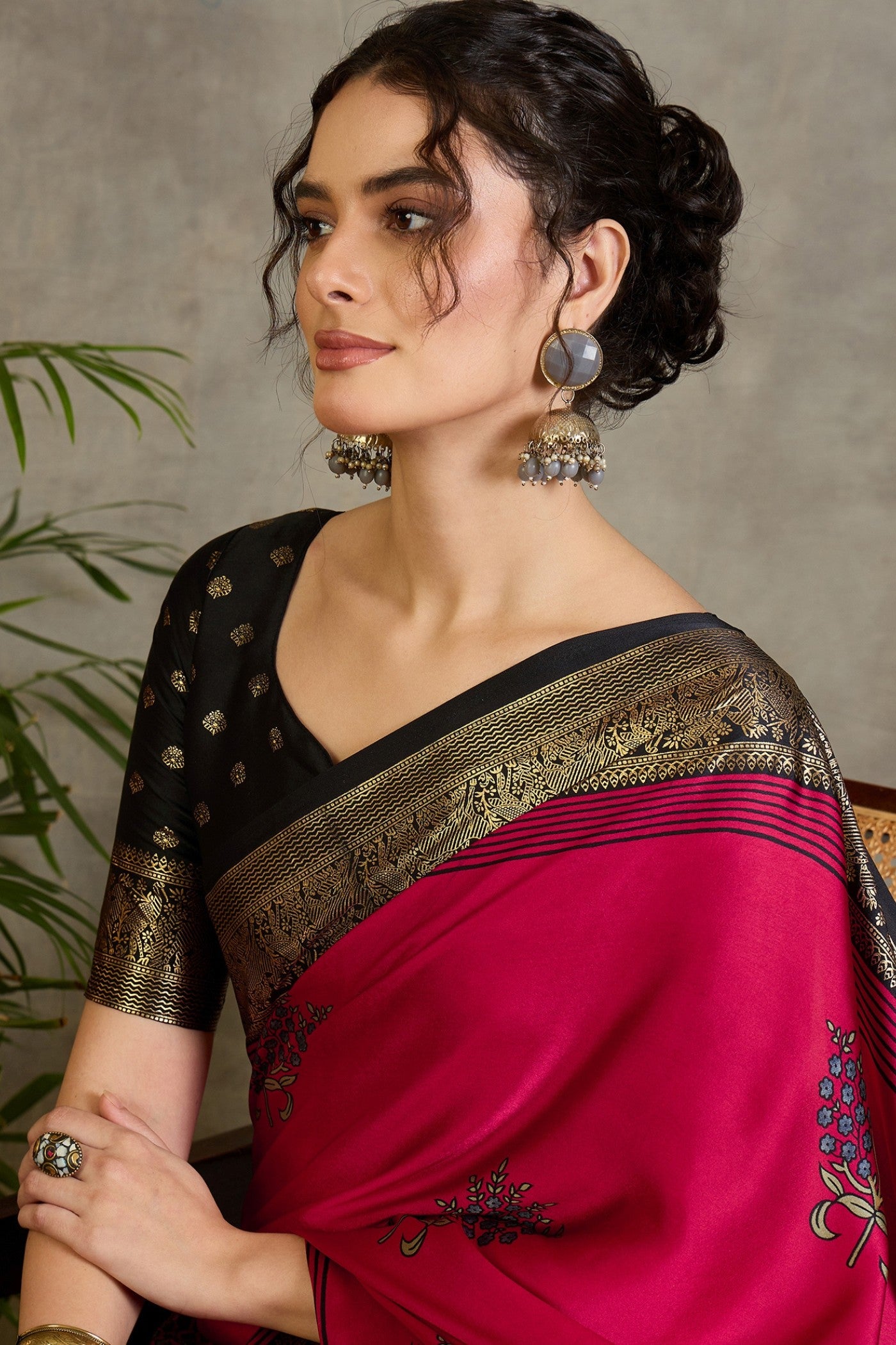 Buy MySilkLove Auburn Red and Black Printed Satin Crepe Silk Saree Online