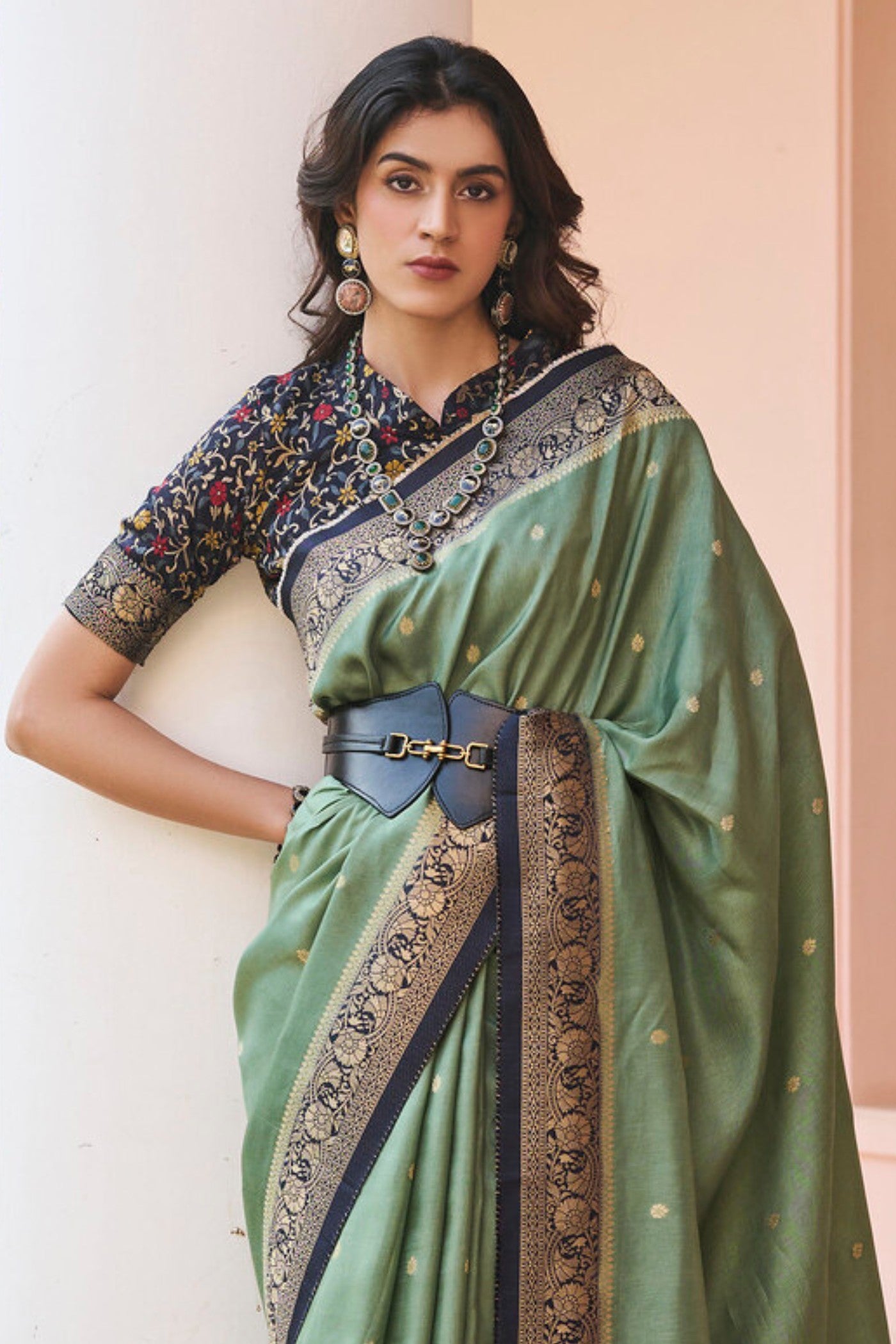 Buy MySilkLove Battleship Green Banarasi Handloom Saree Online