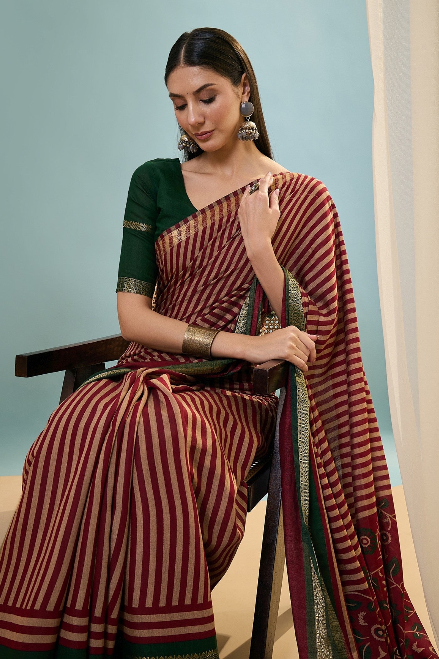 MySilkLove Auburn Maroon Woven Cotton Saree