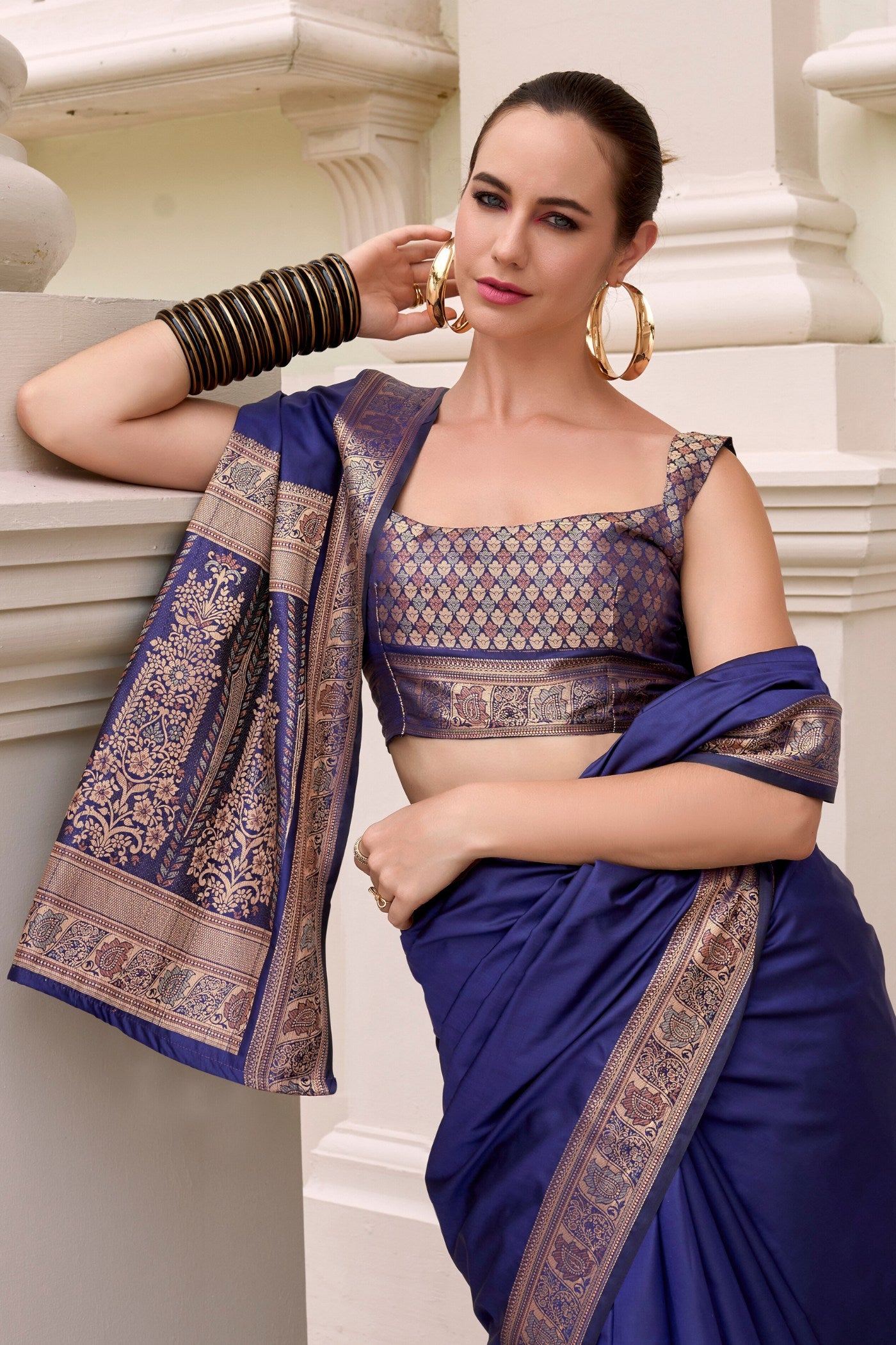 Buy MySilkLove Port Gore Blue Banarasi Handloom Saree Online