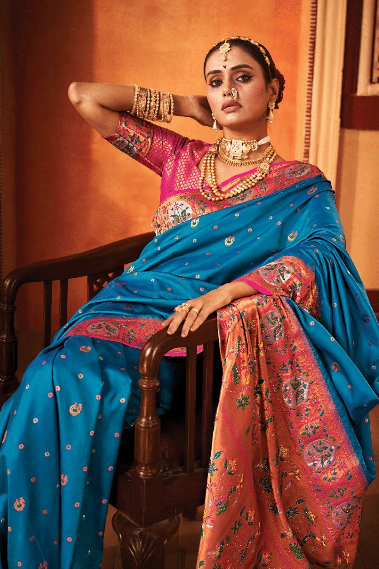 Buy MySilkLove Chathams Blue Woven Paithani Saree Online