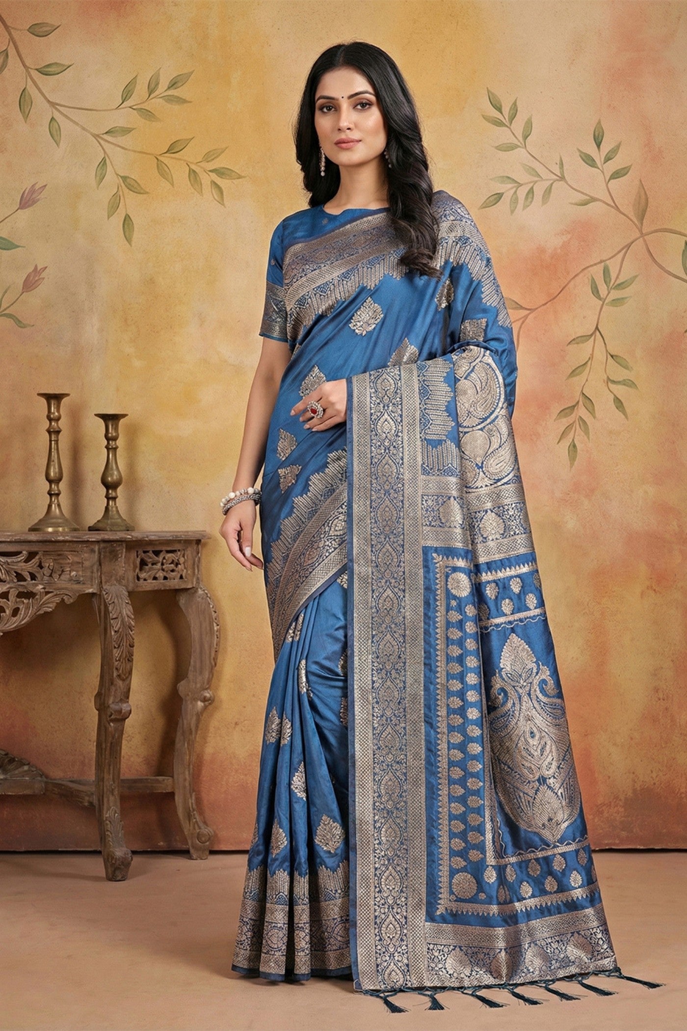 Buy MySilkLove James Blue Woven Banarasi Silk Saree Online
