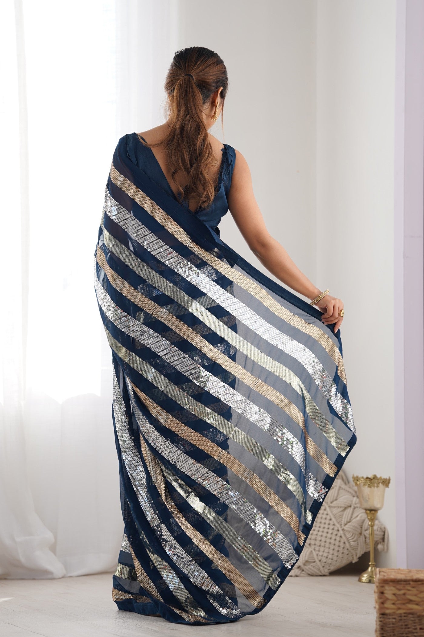 Buy MySilkLove Mirage Blue Georgette Partywear Saree Online