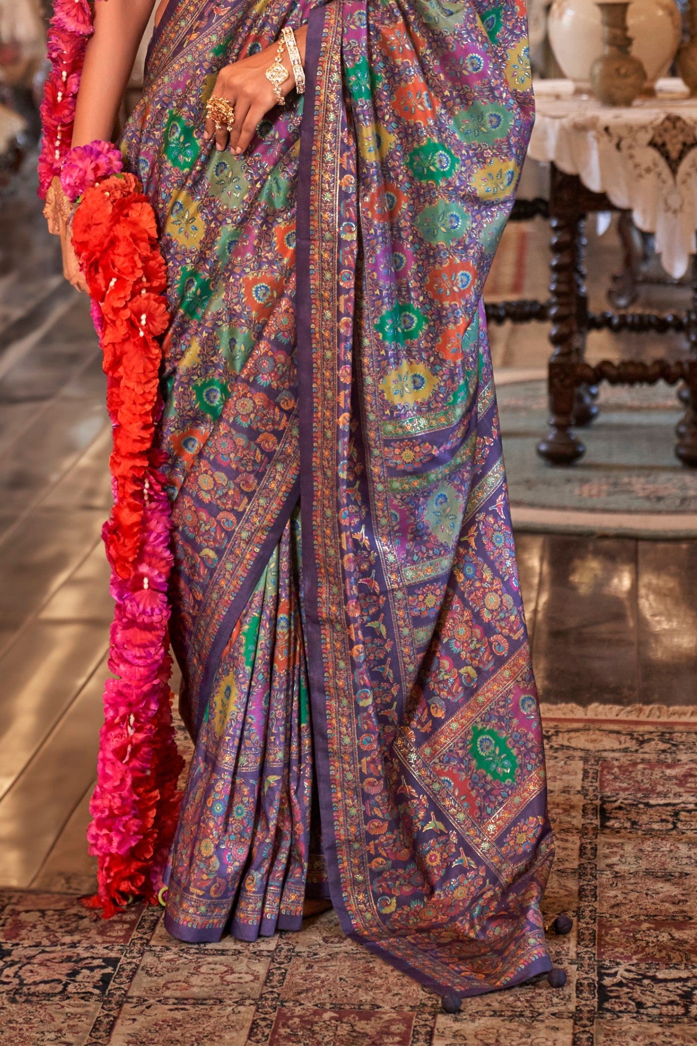 Buy MySilkLove Dusty Purple Printed Jamewar Saree Online