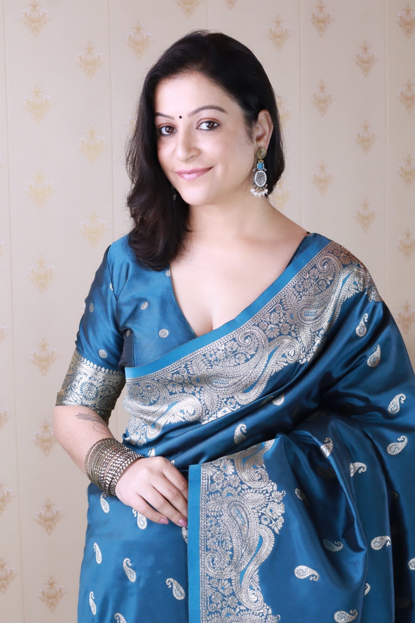 MySilkLove Water Dark Blue Banarasi Handloom Saree