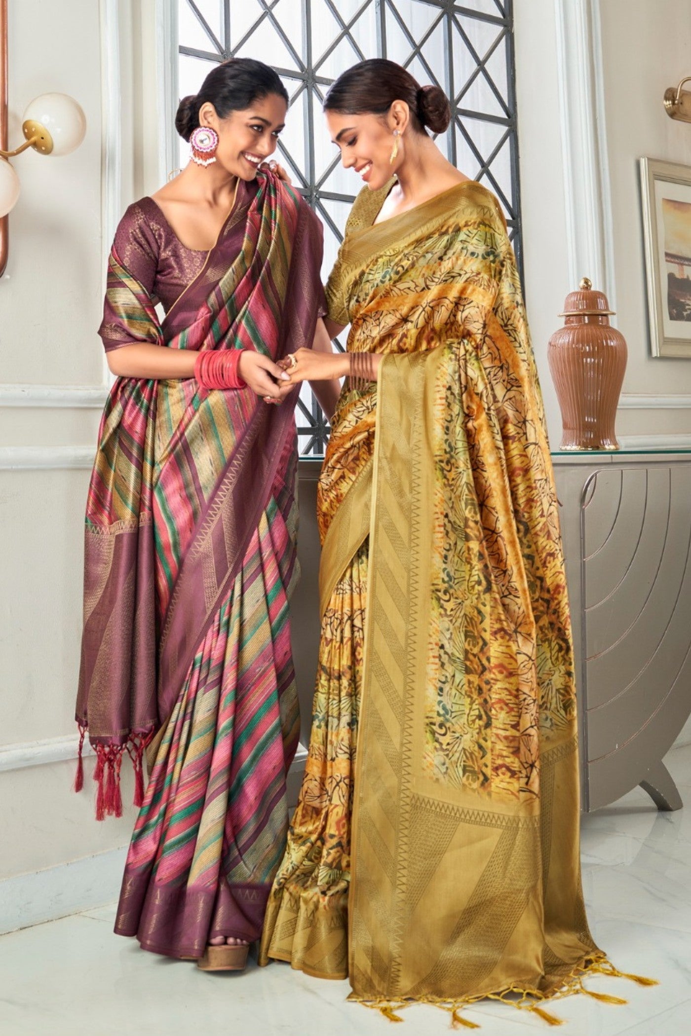 Buy MySilkLove Roman Coffee Brown Digital Printed Banarasi Saree Online