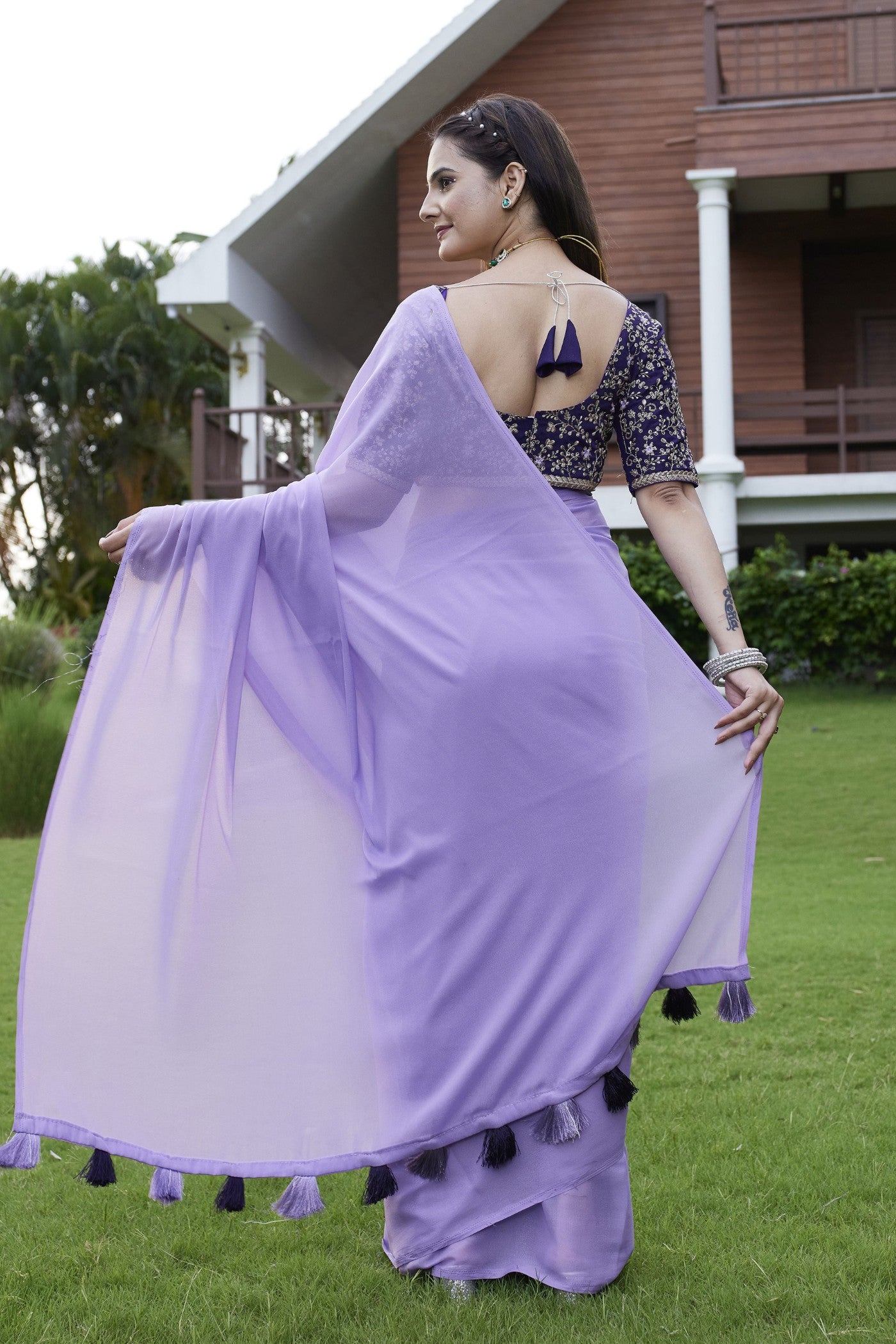 Buy MySilkLove Tyrian Purple Georgette Saree Online