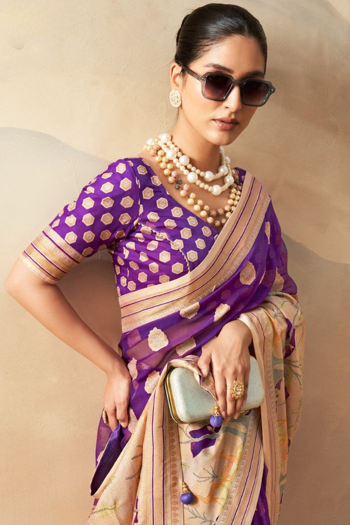 MySilkLove Wine Berry Purple Woven Georgette saree