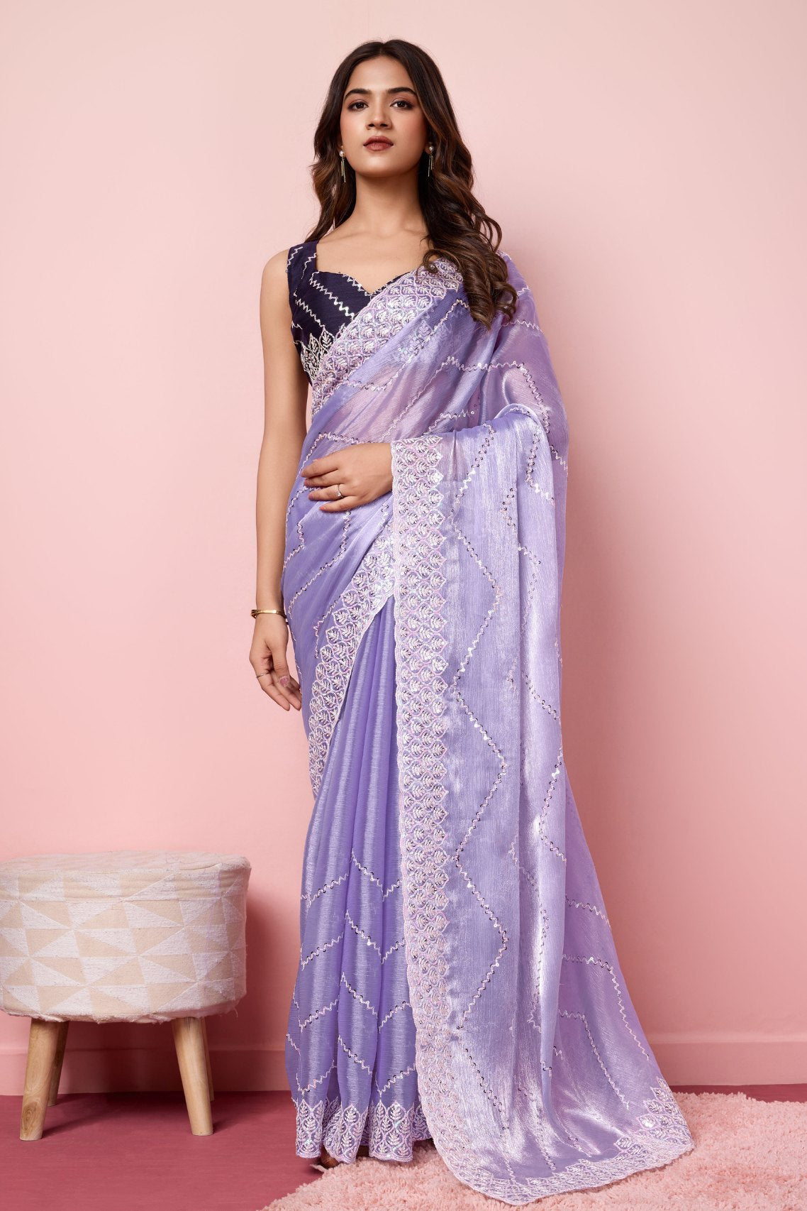 Buy MySilkLove Wisteria Purple Designer Partywear Saree Online