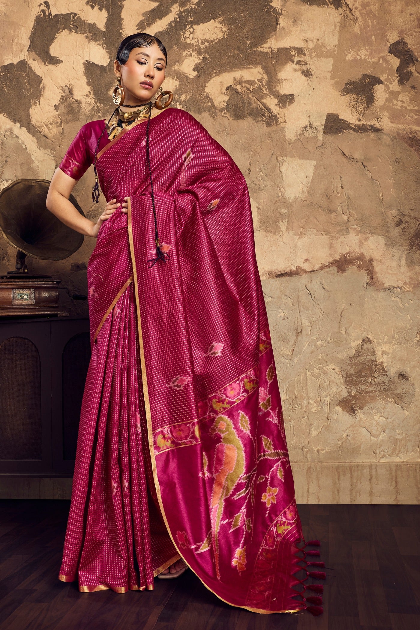 Buy MySilkLove Flamingo Pink Tussar Paithani Fusion Handloom Saree Online