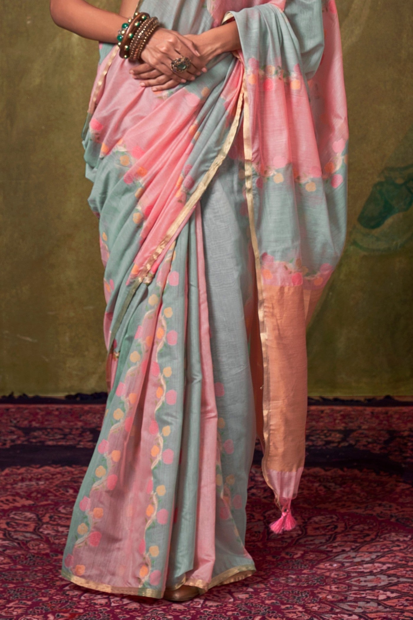 Buy MySilkLove Wewak Pink and Grey Banarasi Handloom Saree Online