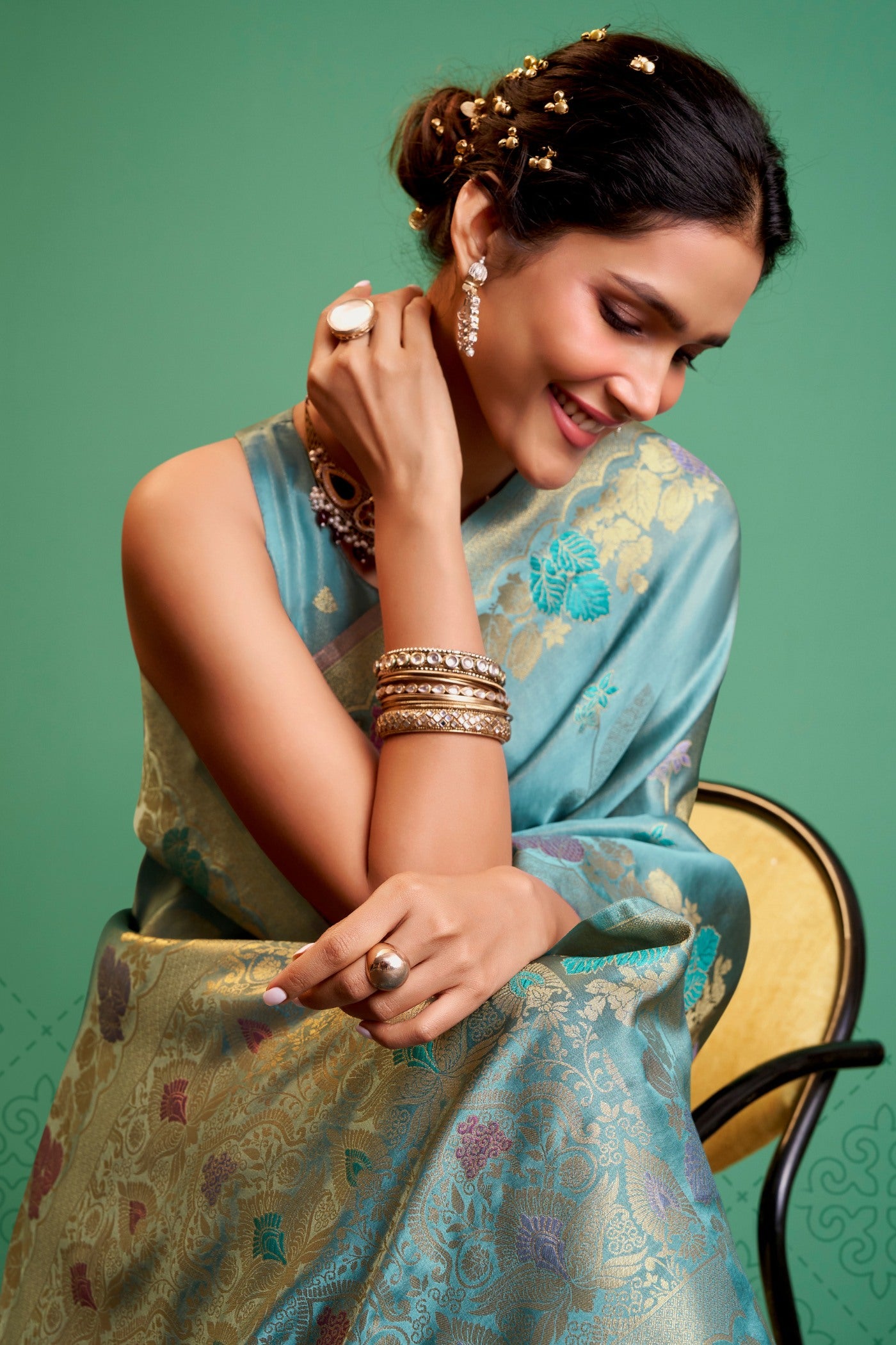 Buy MySilkLove Surfie Blue Handloom Satin Silk Saree Online