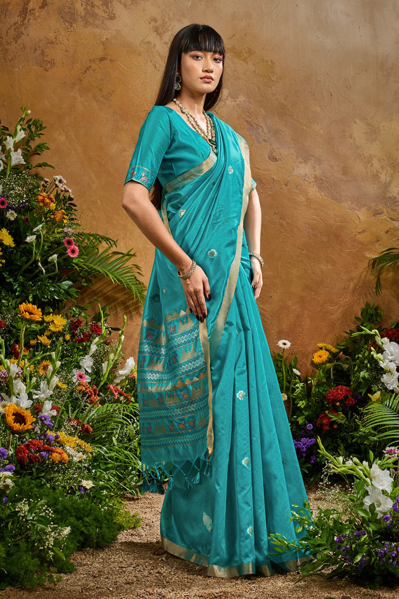 Buy MySilkLove Winter Blue Tussar Handloom Silk Saree Online