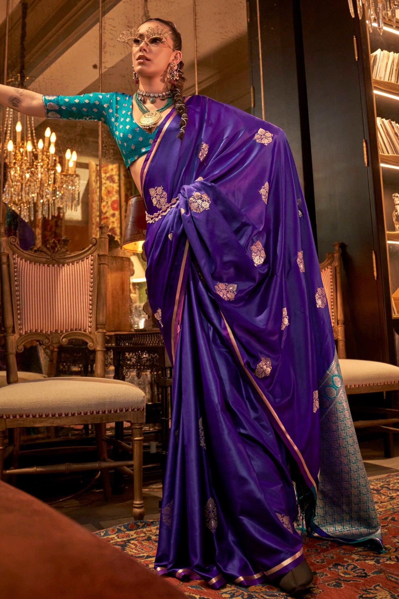 Buy MySilkLove Tolopea Purple Banarasi Satin Saree Online