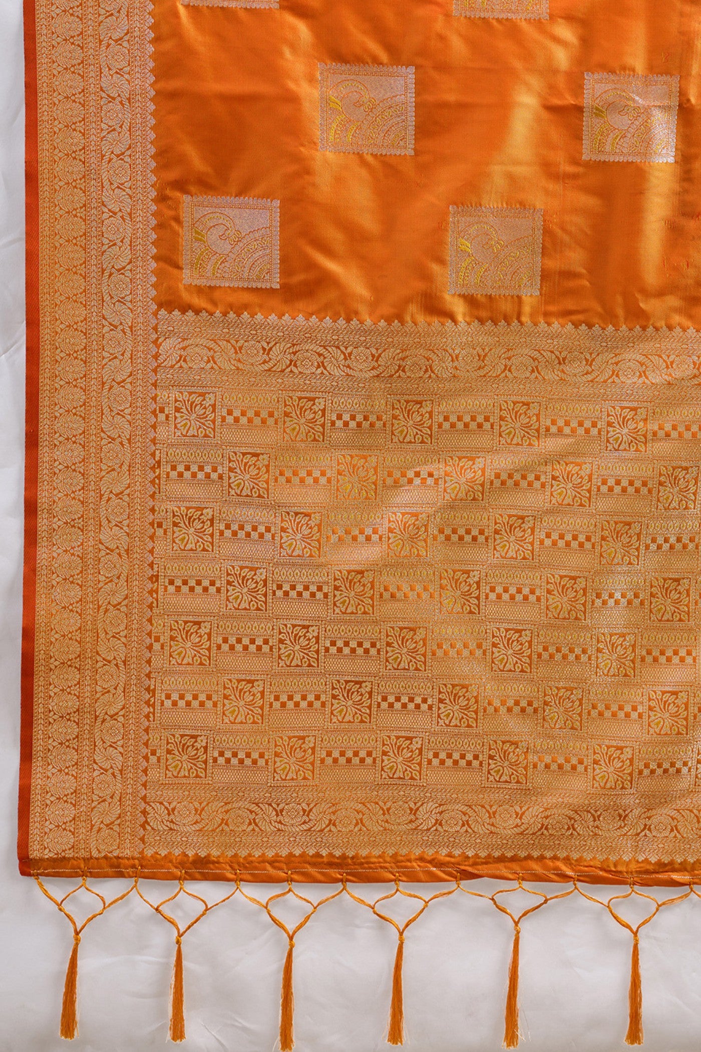 Buy MySilkLove Tomato Orange Woven Banarasi Soft Silk Saree Online