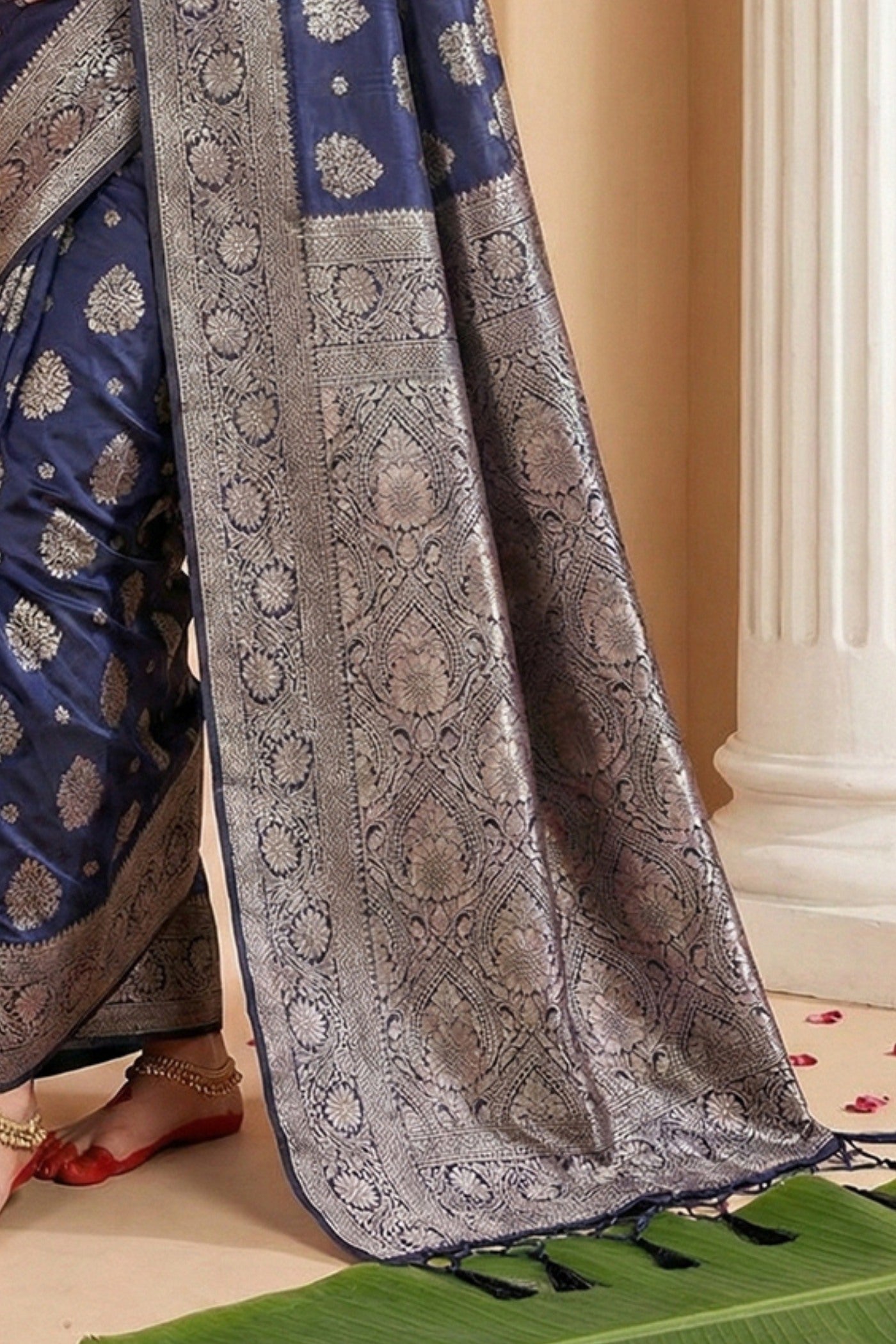 Buy MySilkLove Navy Blue Banarasi Woven Silk Saree Online
