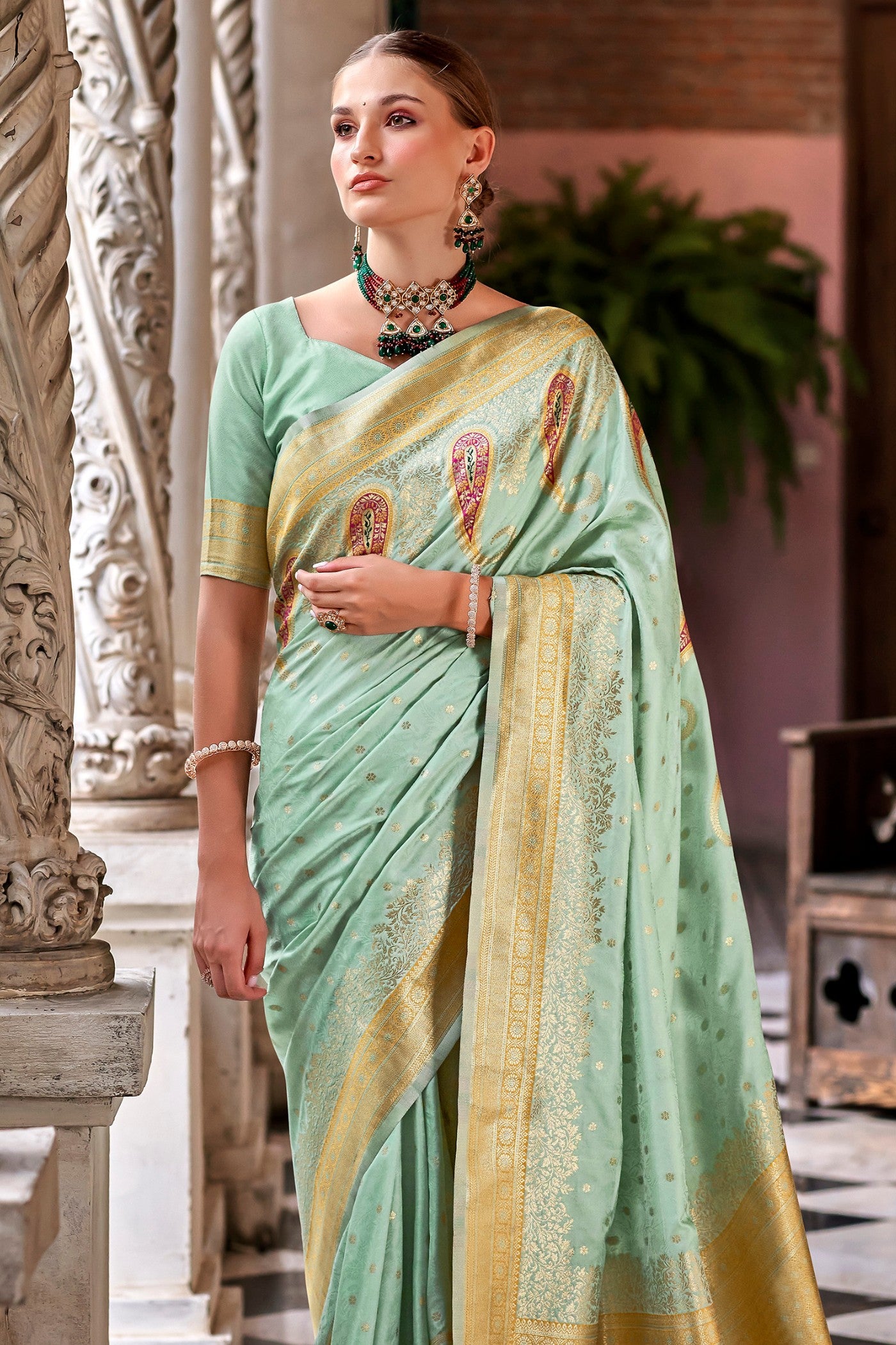 Buy MySilkLove Pine Green Banarasi Soft Silk Saree Online