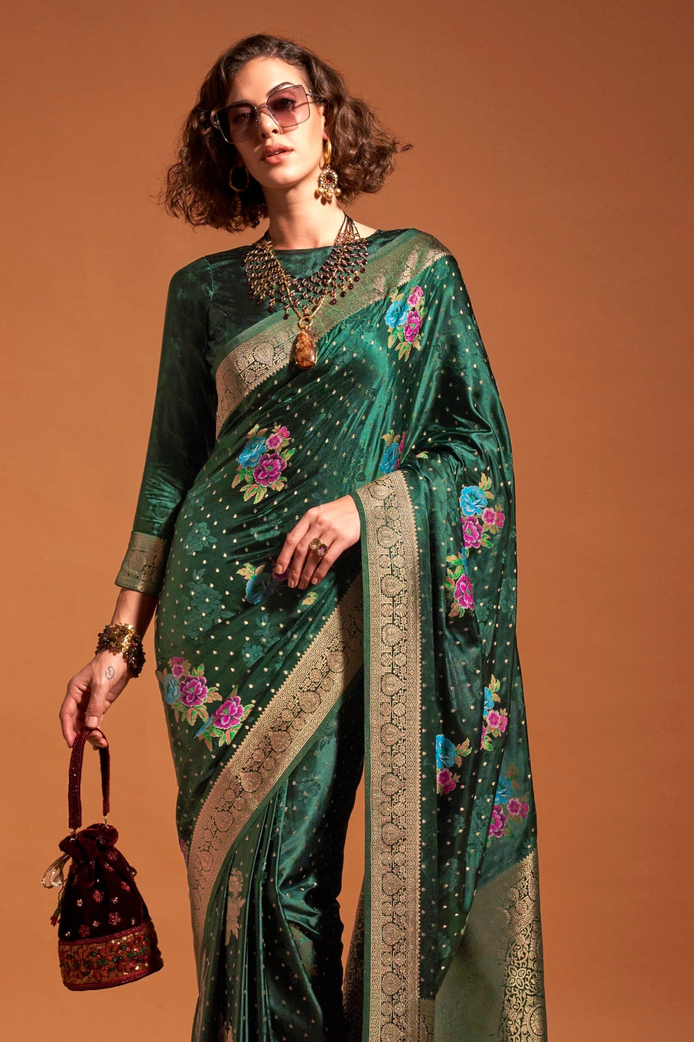 Buy MySilkLove Wintergreen Handloom Satin Silk Saree Online