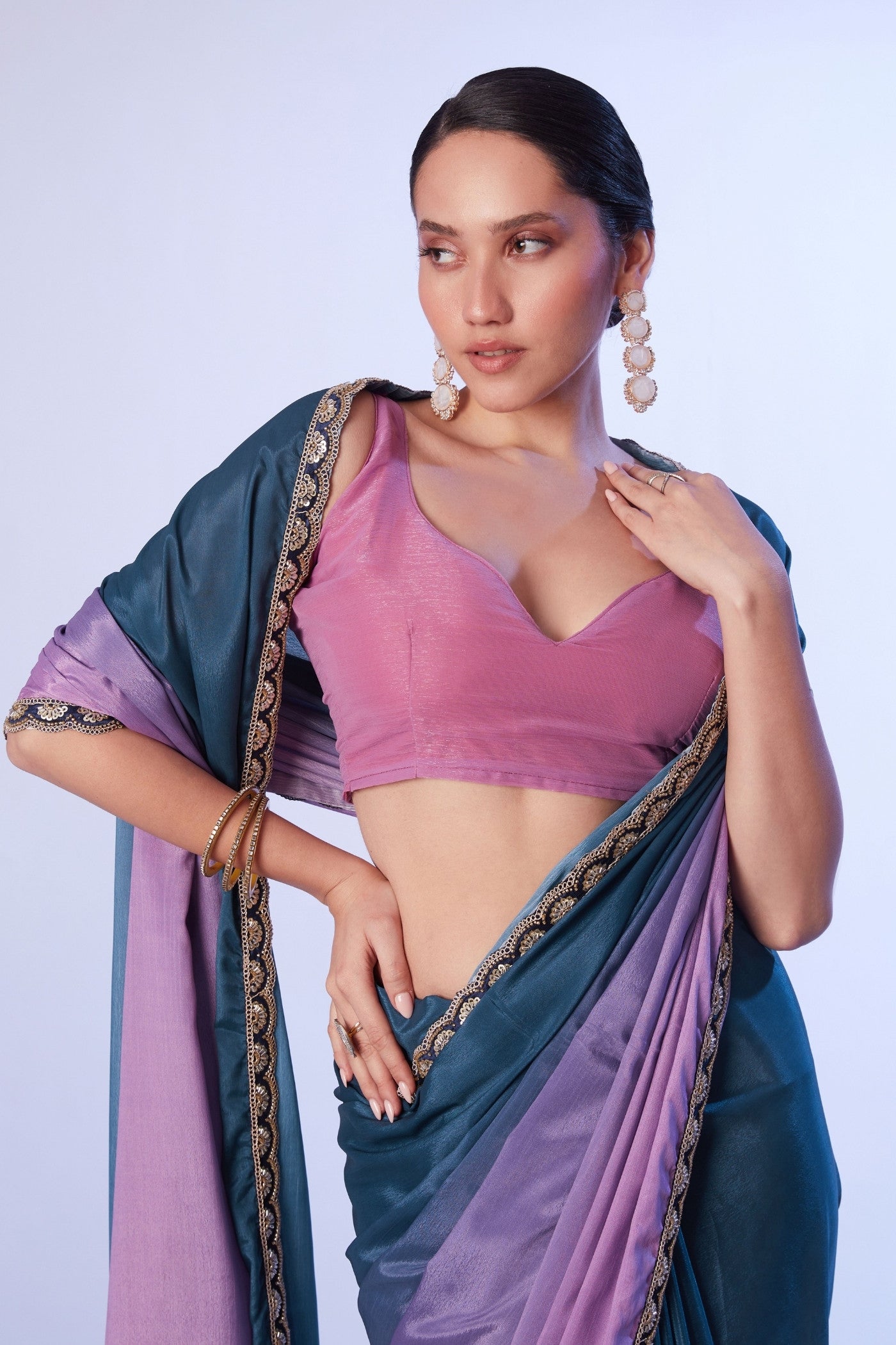 MySilkLove Spruce Blue and Purple Designer Partywear Saree