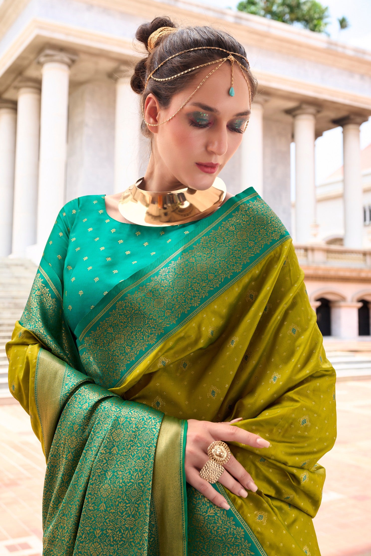 Buy MySilkLove Dark Mustard Green Zari Woven Banarasi Soft Silk Saree Online