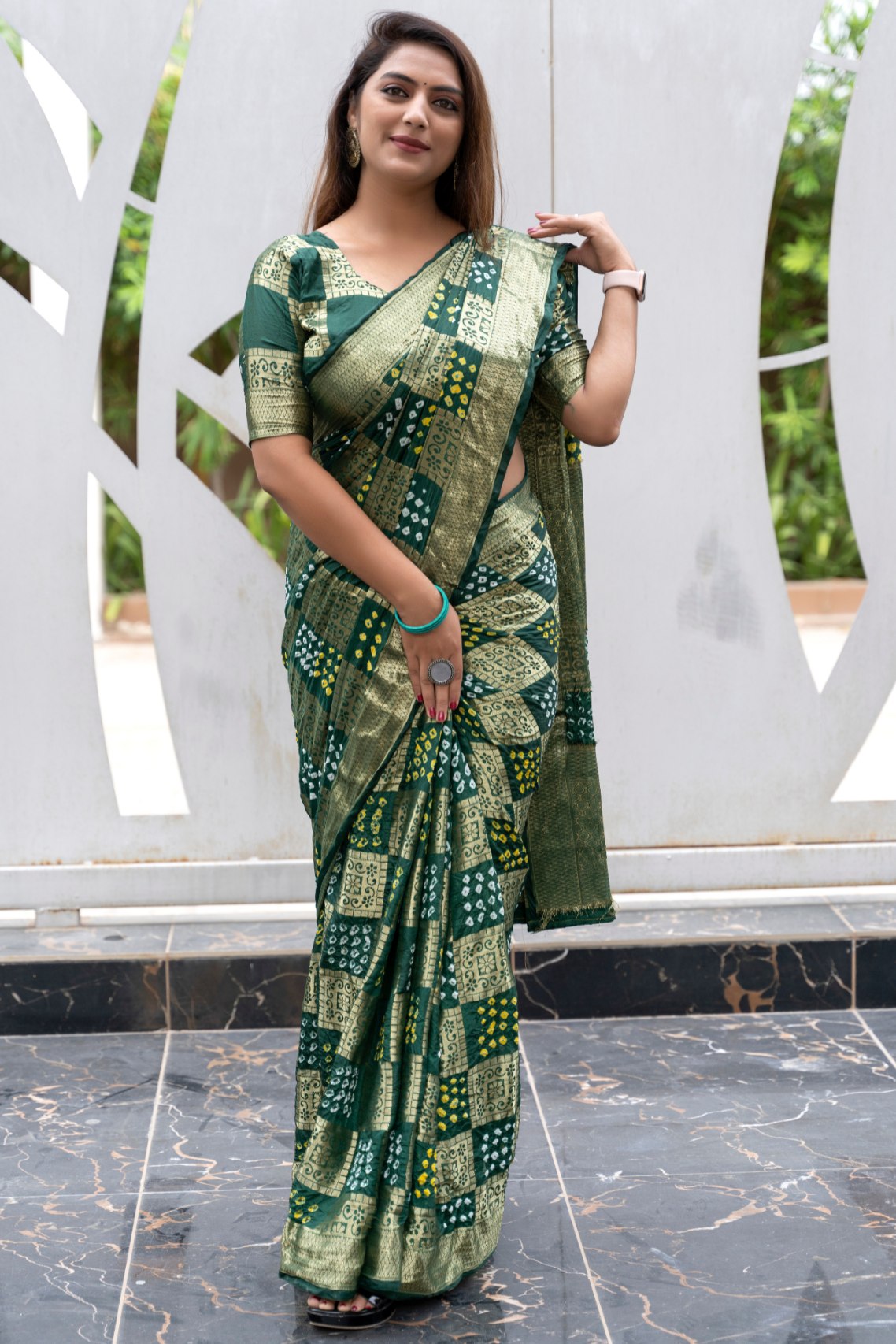 Buy MySilkLove Leaf Green Woven Designer Bandhani Saree Online