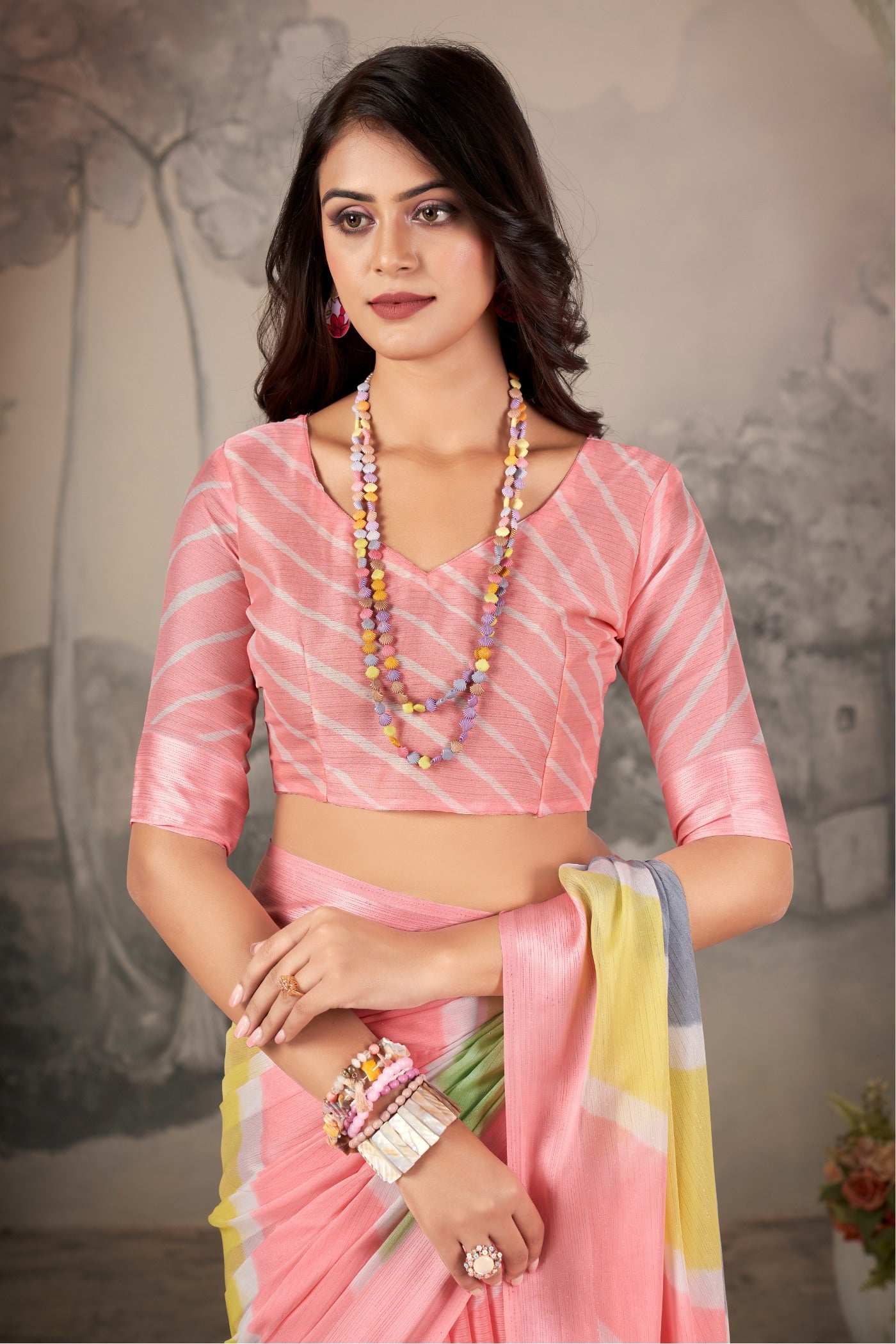 Buy MySilkLove Shilo Pink Printed Satin Silk Saree Online