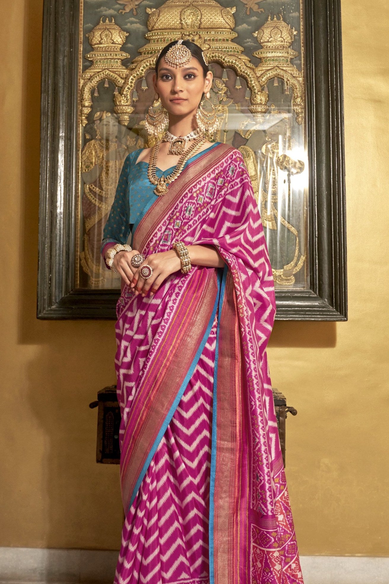 Buy MySilkLove Rouge Pink Printed Patola Saree Online