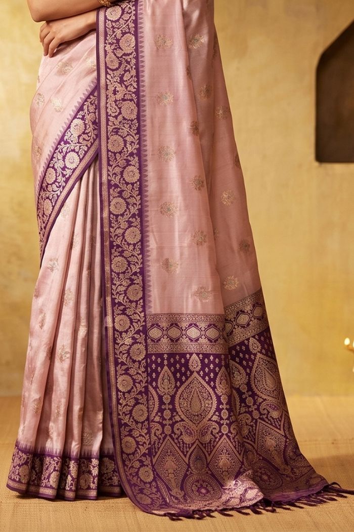 Buy MySilkLove Dusty Pink Woven Banarasi Saree Online