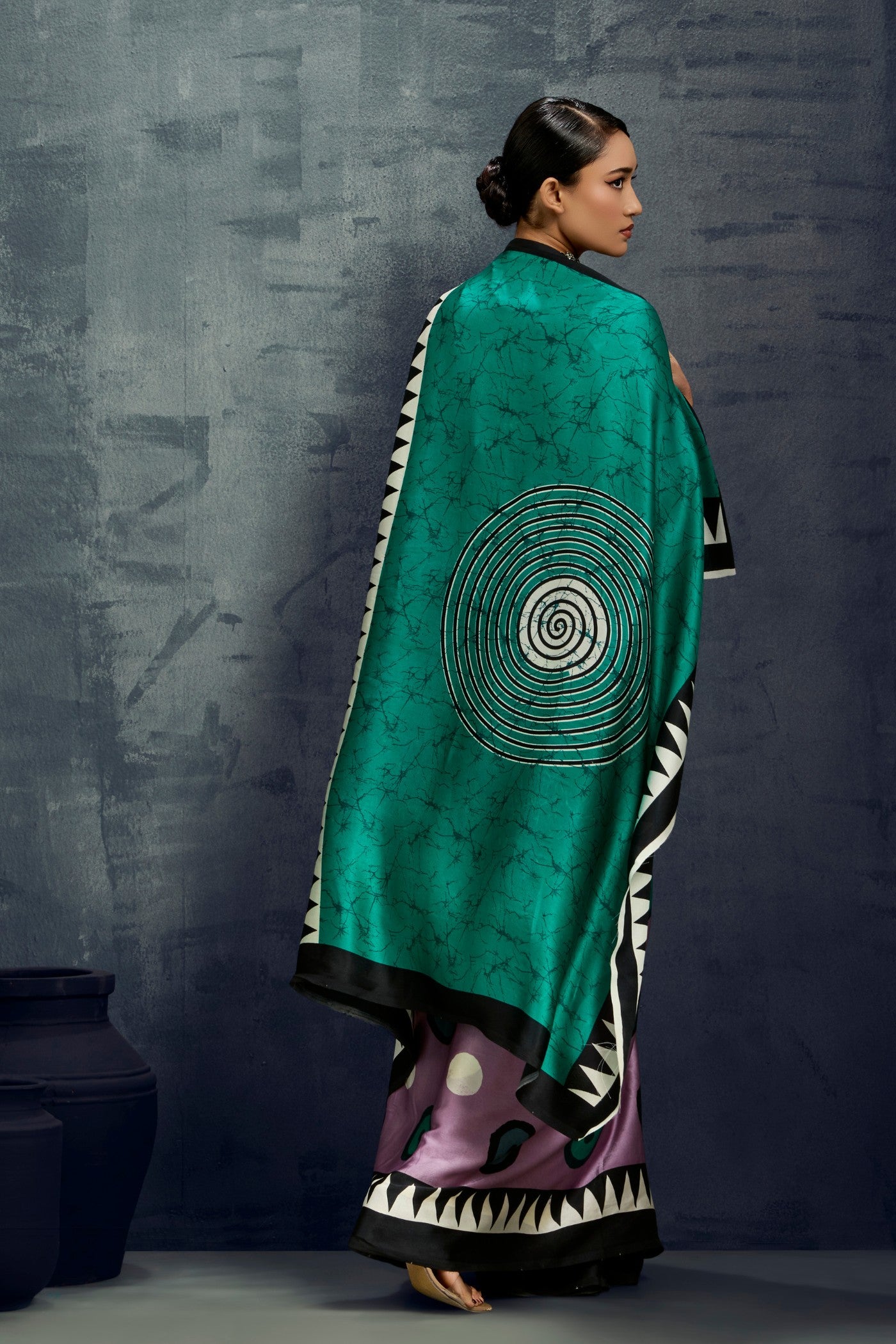 Buy MySilkLove Thistle Purple Ajrakh Printed Satin Crepe Silk Saree Online