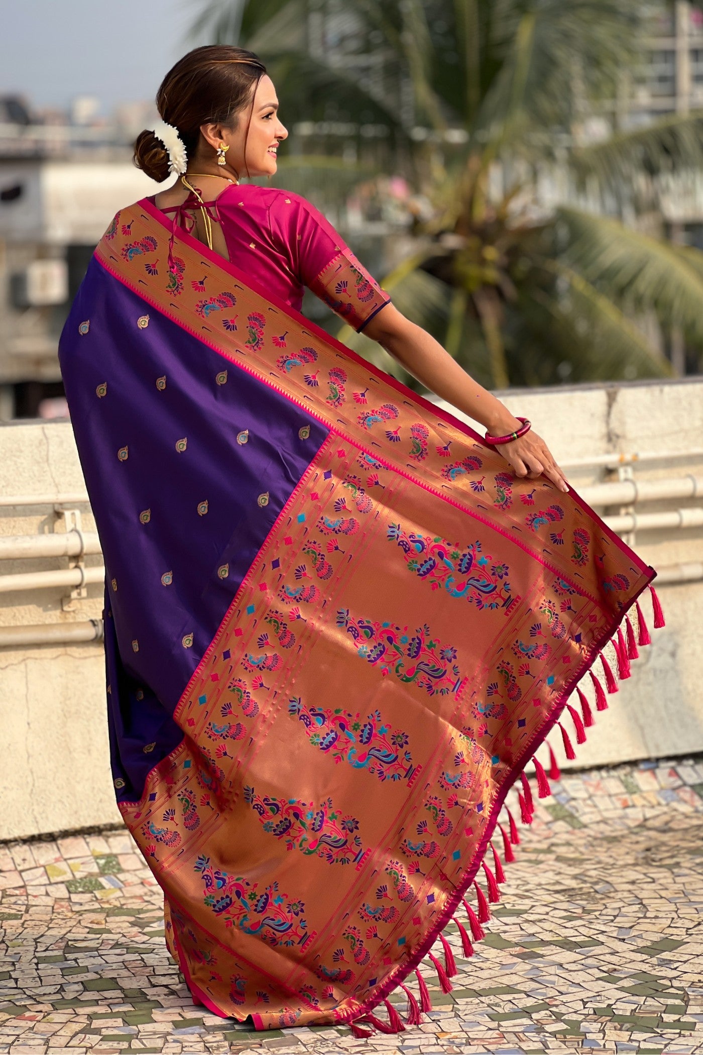 Buy MySilkLove Jacarta Purple Lotus Paithani Saree Online