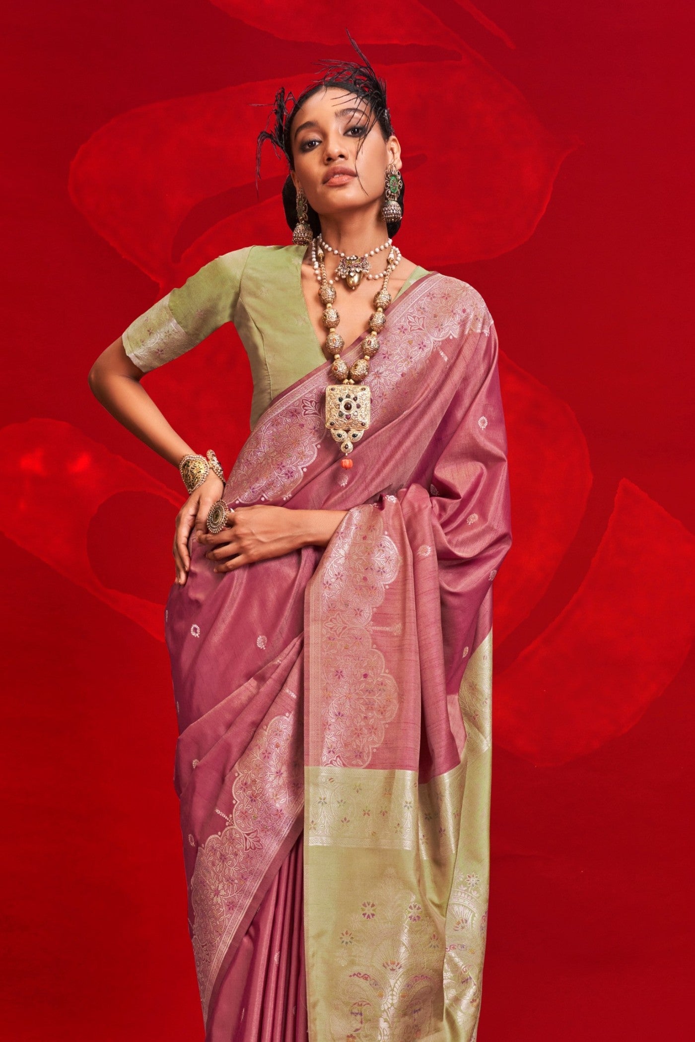 Buy MySilkLove Shimmering Blush Pink Tussar Handloom Silk Saree Online