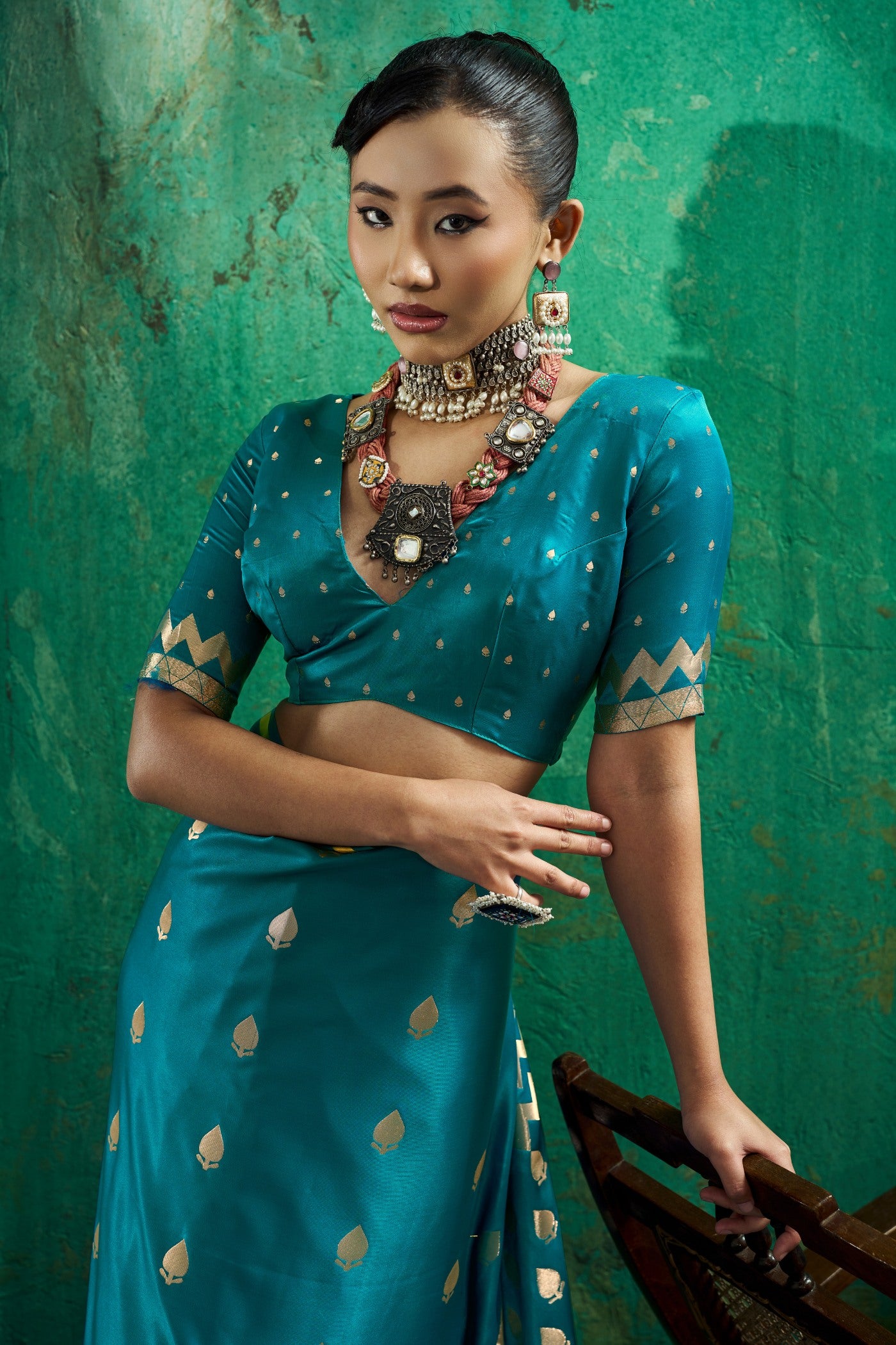 Buy MySilkLove Ocean Blue Handloom Satin Silk Saree Online