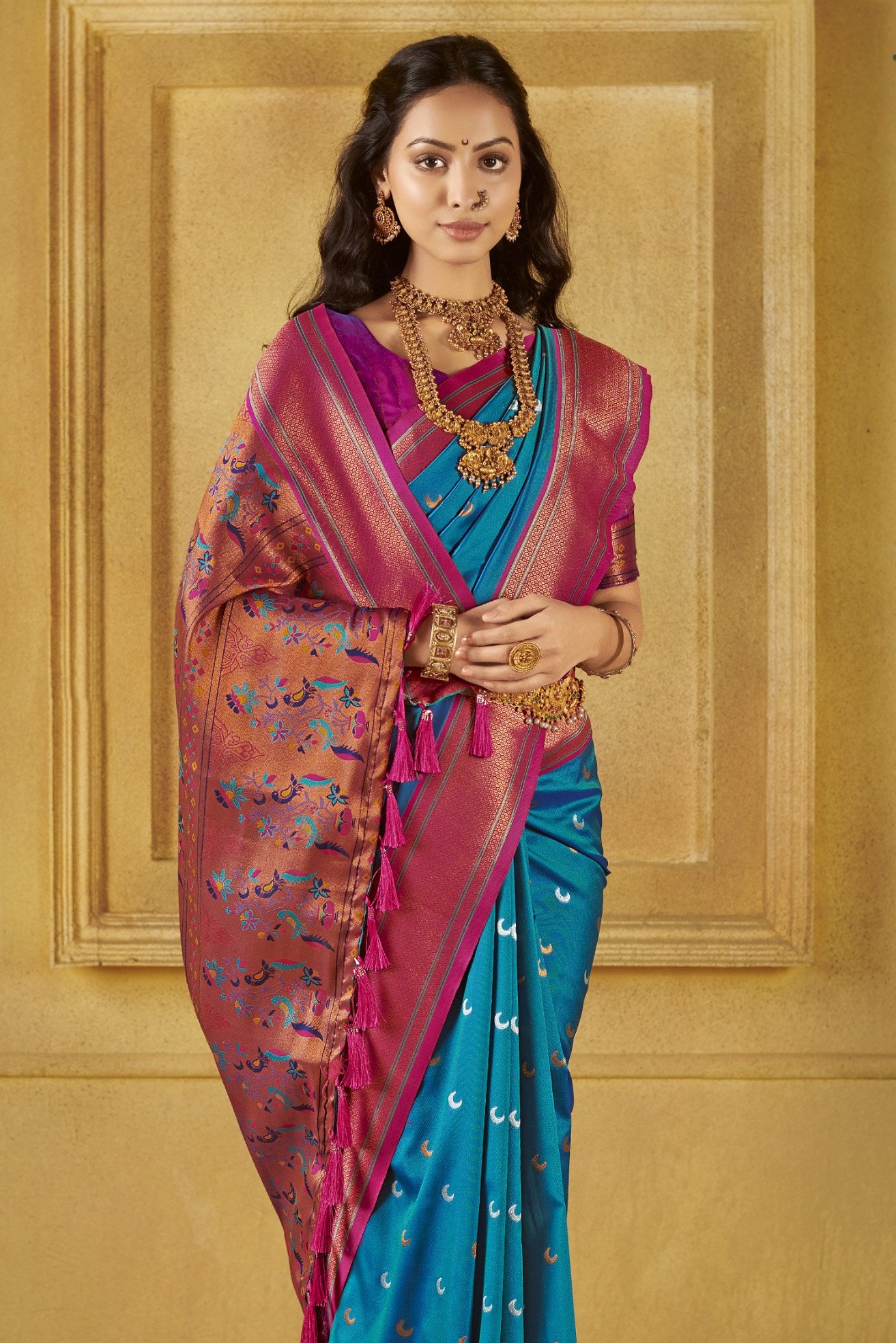 MySilkLove Boston Blue Woven Paithani Saree