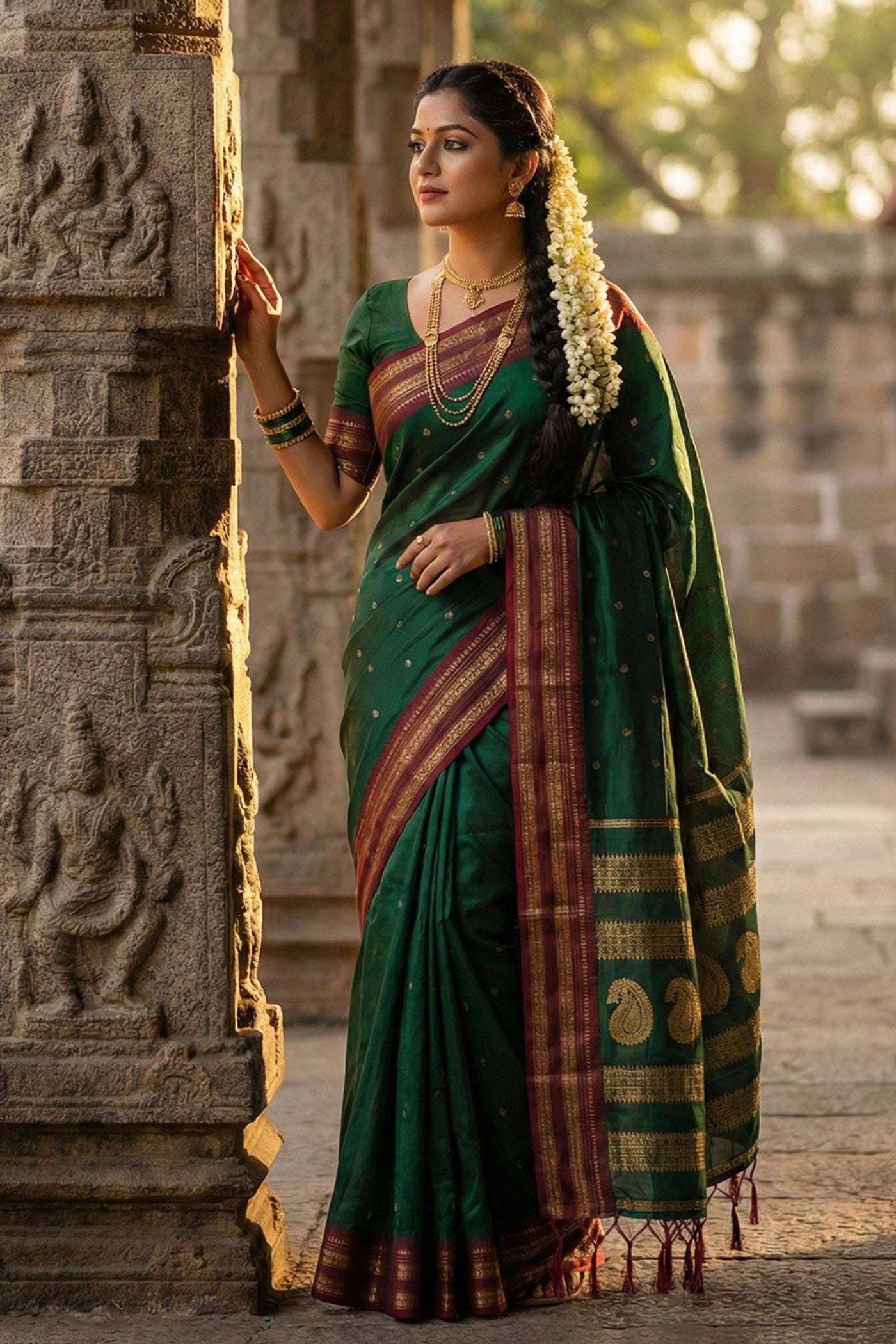 Buy MySilkLove Jewel Green Banarasi Woven Soft Silk Saree Online