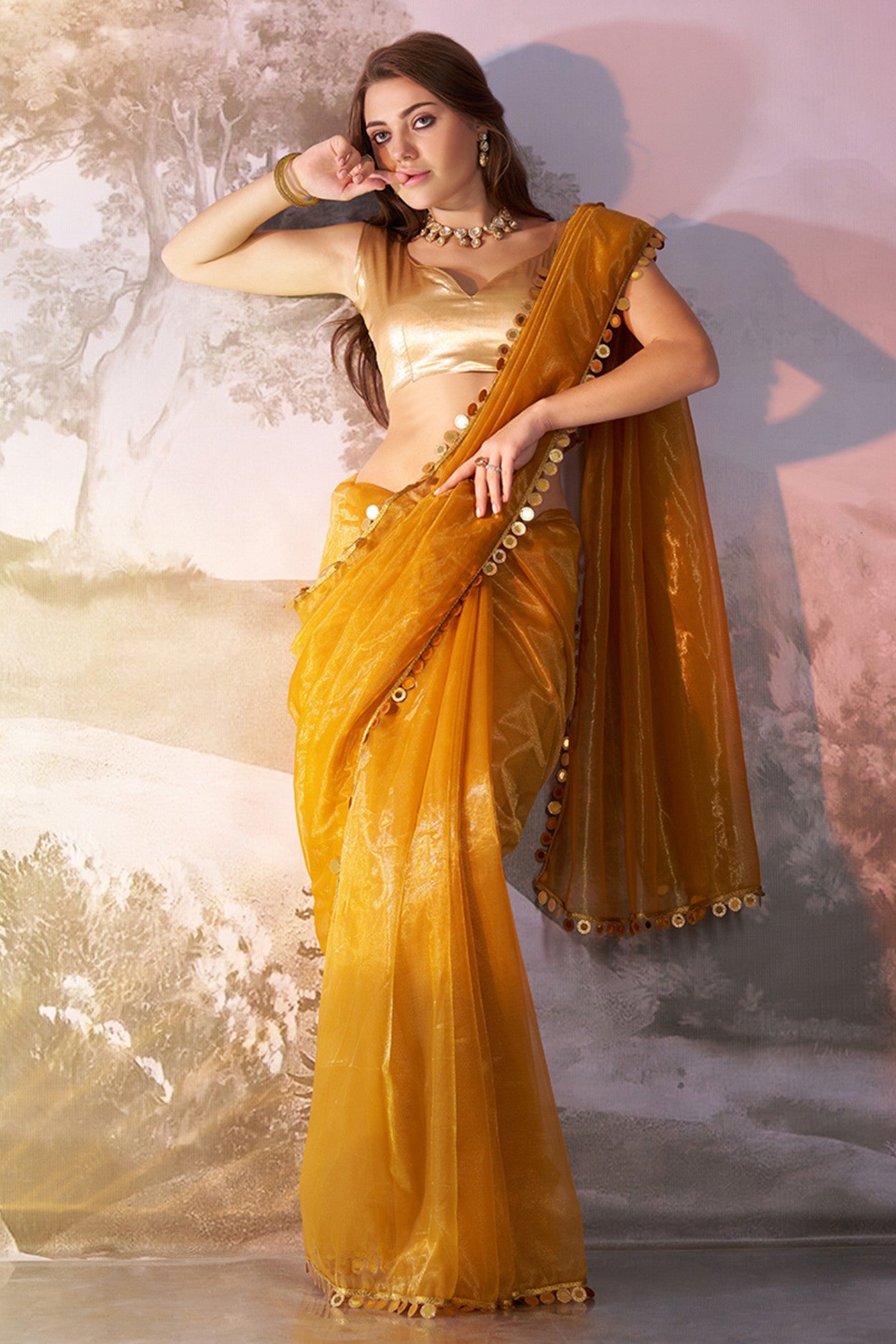 Buy MySilkLove Butterscotch Yellow Partywear Net saree Online