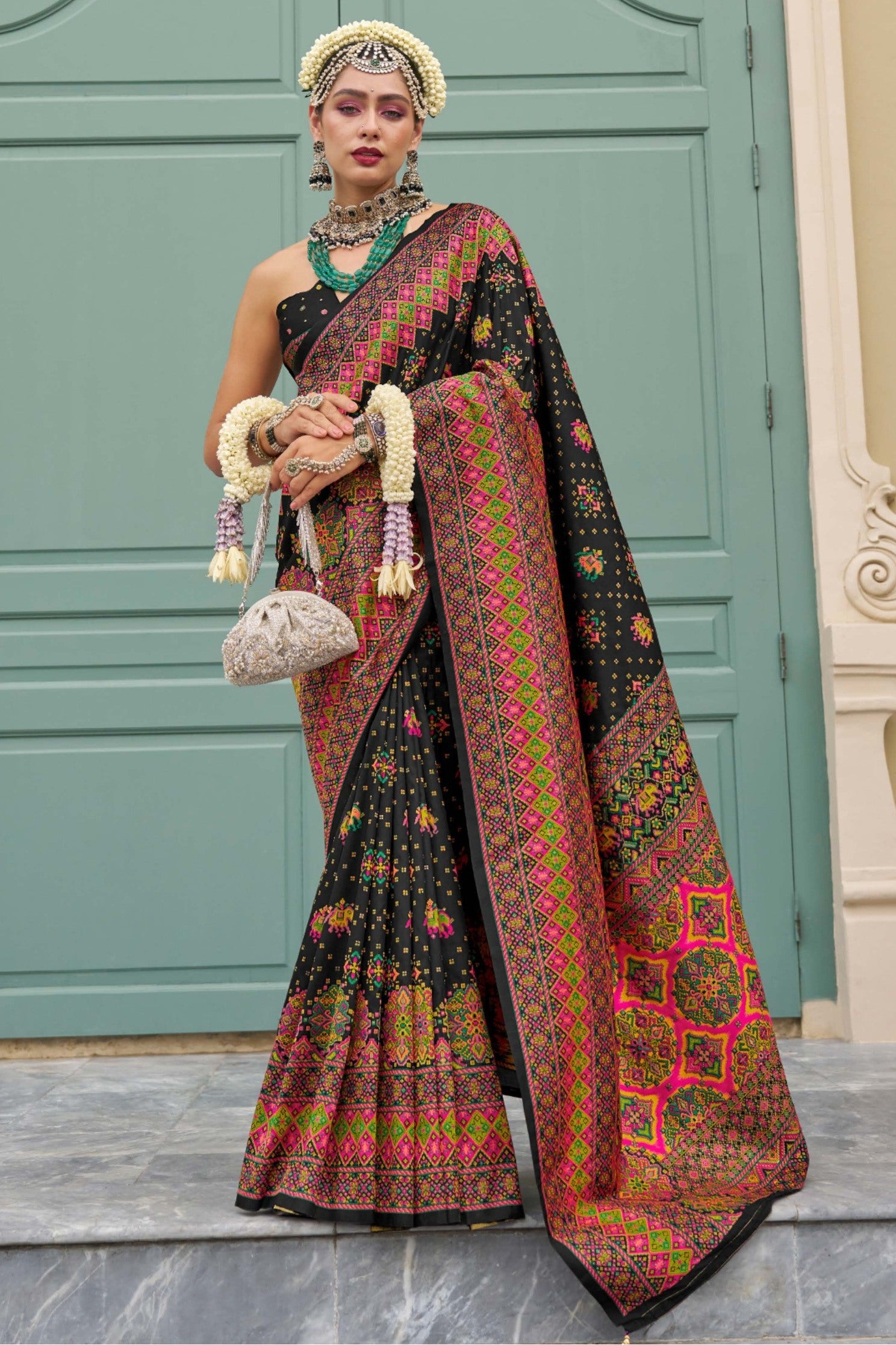 Buy MySilkLove Tuna Black Printed Kashmiri Jamewar Silk Saree Online