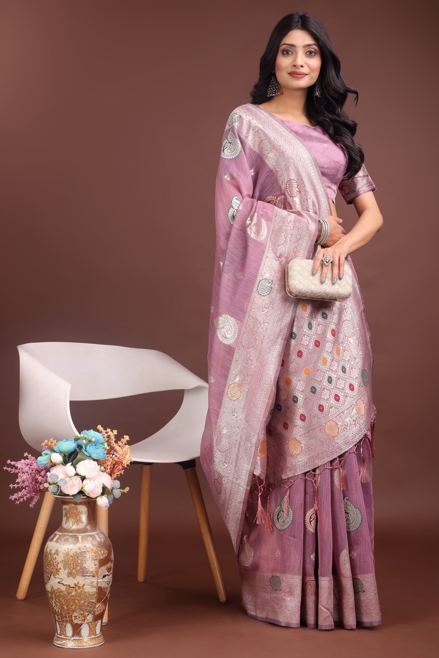 Buy MySilkLove Lily Purple Linen Cotton Saree Online