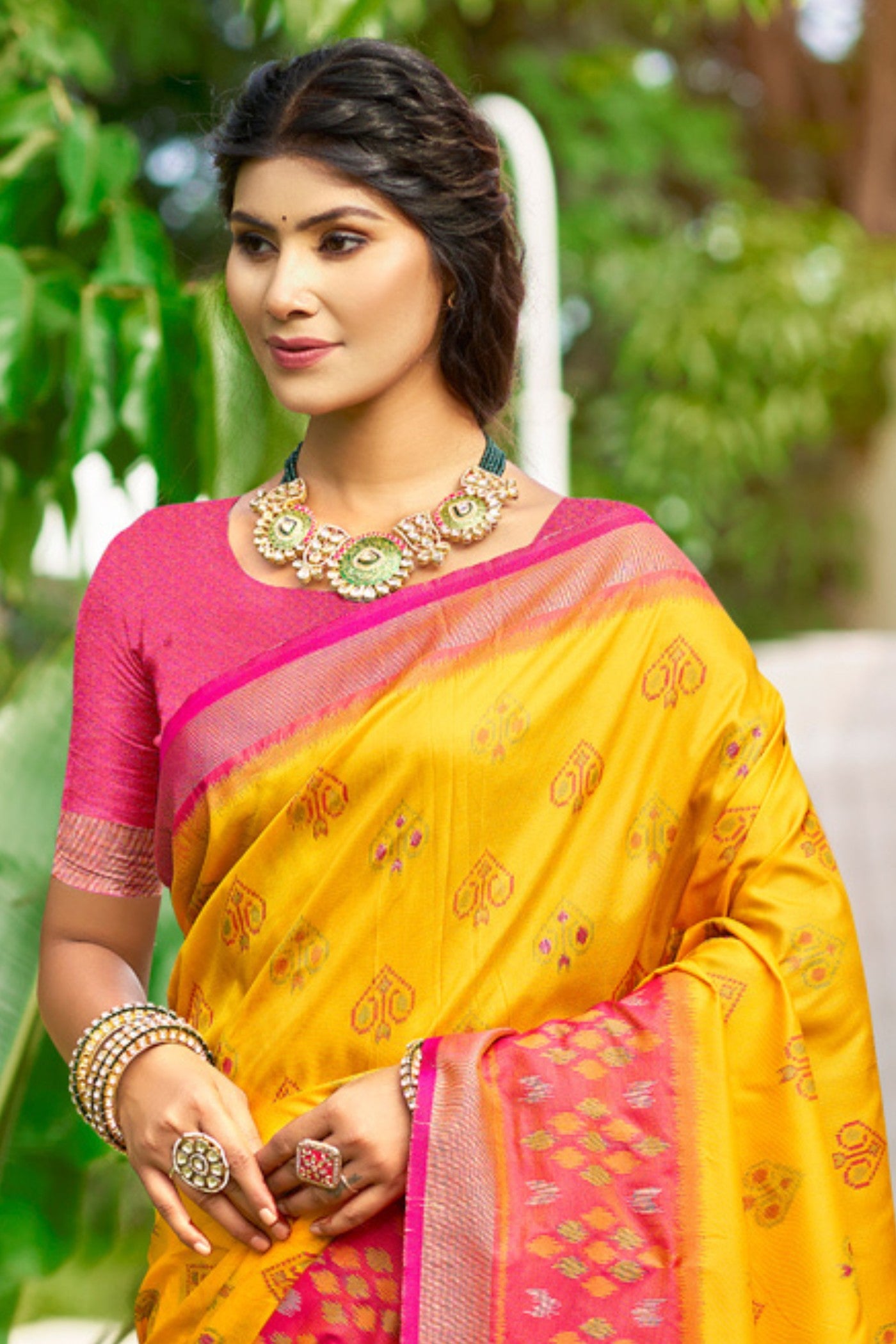 Buy MySilkLove Delayed Yellow Ikkat Soft Silk Saree Online
