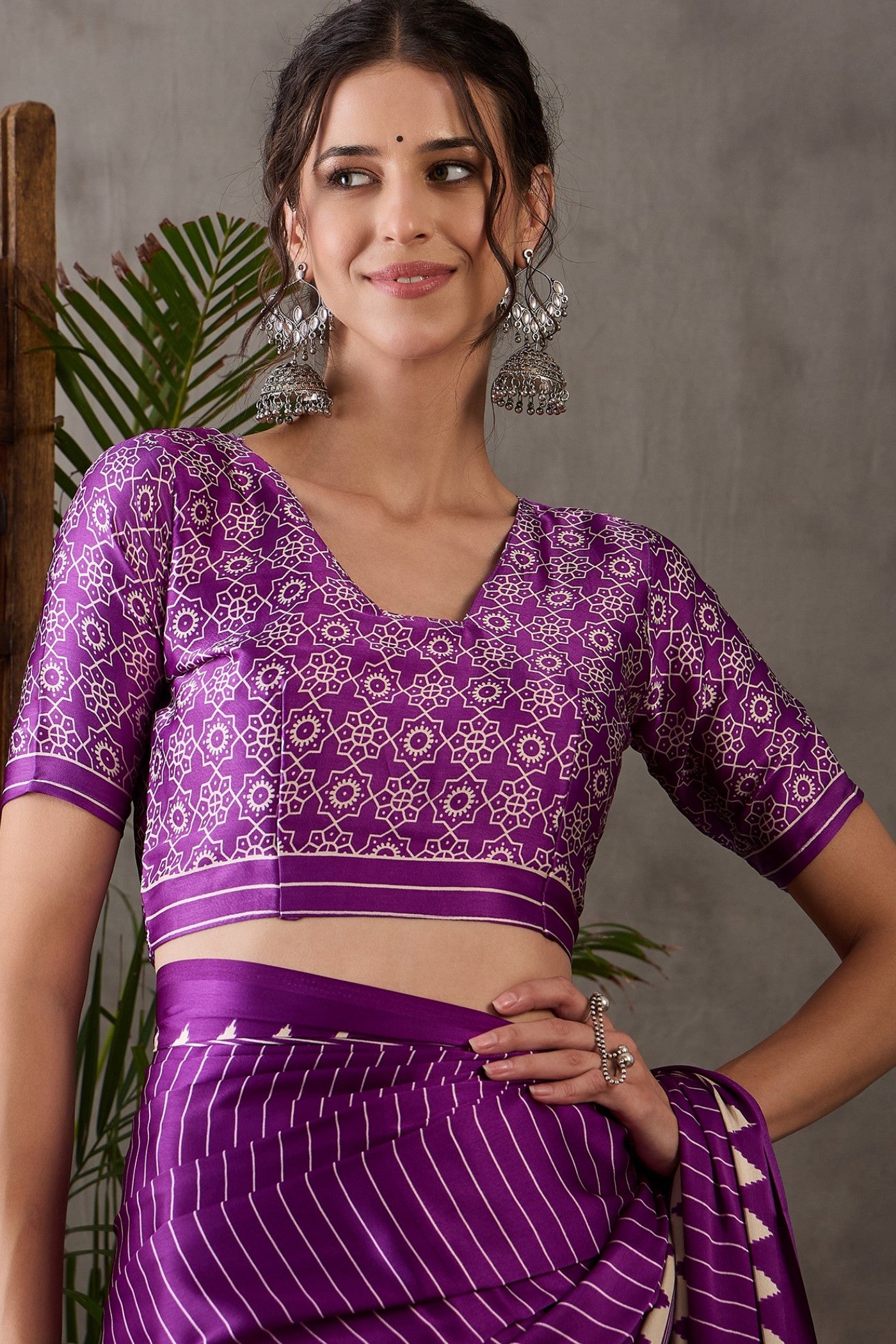 Buy MySilkLove Lollipop Purple Printed Satin Gaji Silk Saree Online