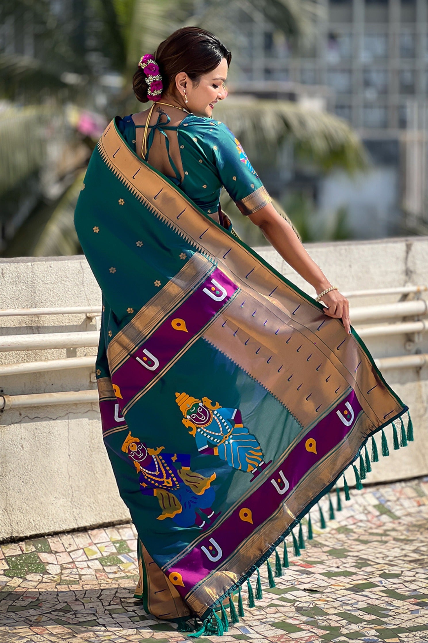 Buy MySilkLove Elephant Green Woven Paithani Saree Online