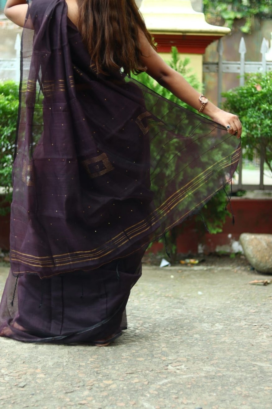 Buy MySilkLove Cod Black Cotton Sequence Chumki Saree Online